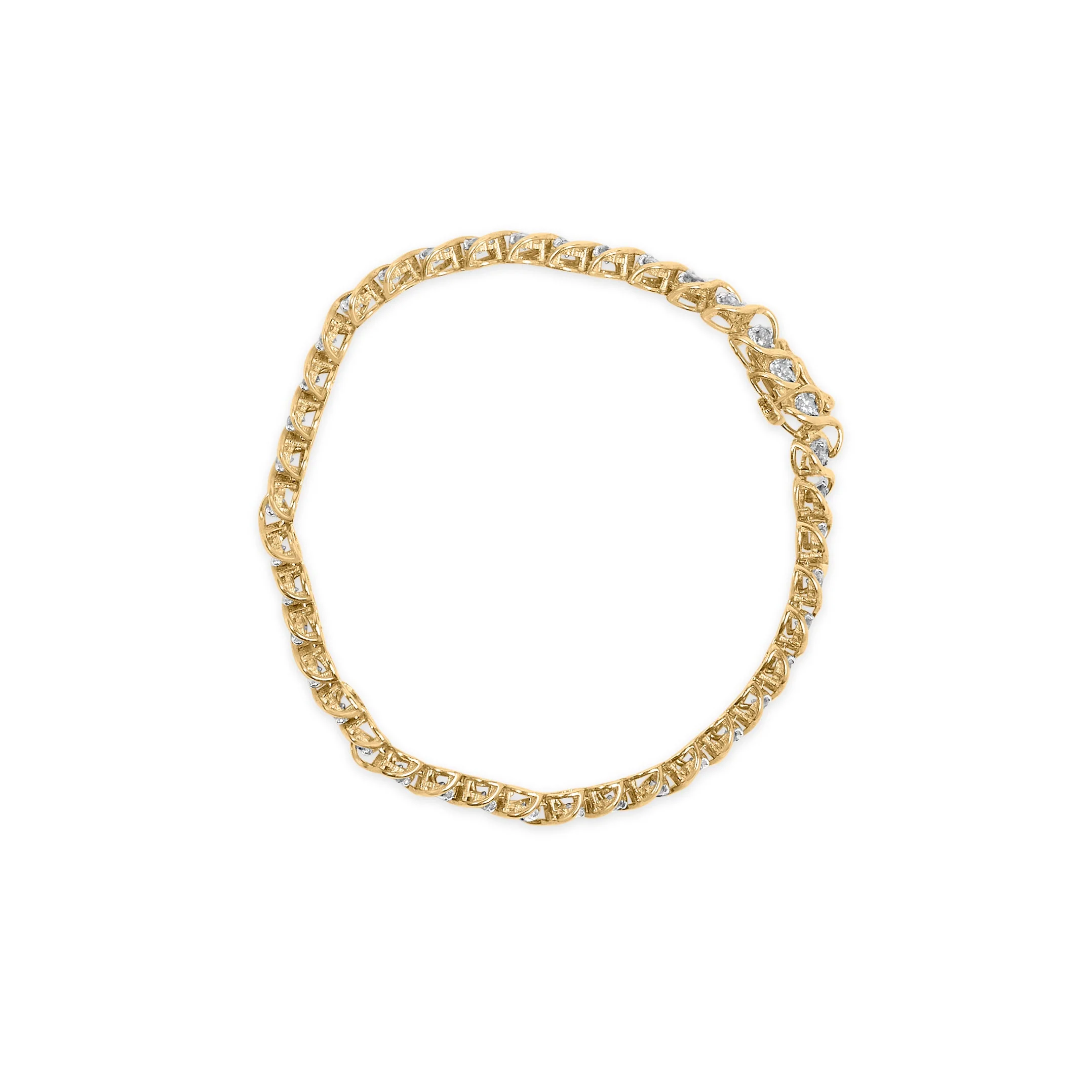 10K Yellow Gold 3 cttw Round-Cut Diamond Spiral Link 7.50" Bracelet (I-J Color, I1-I2 Clarity) - Image 6