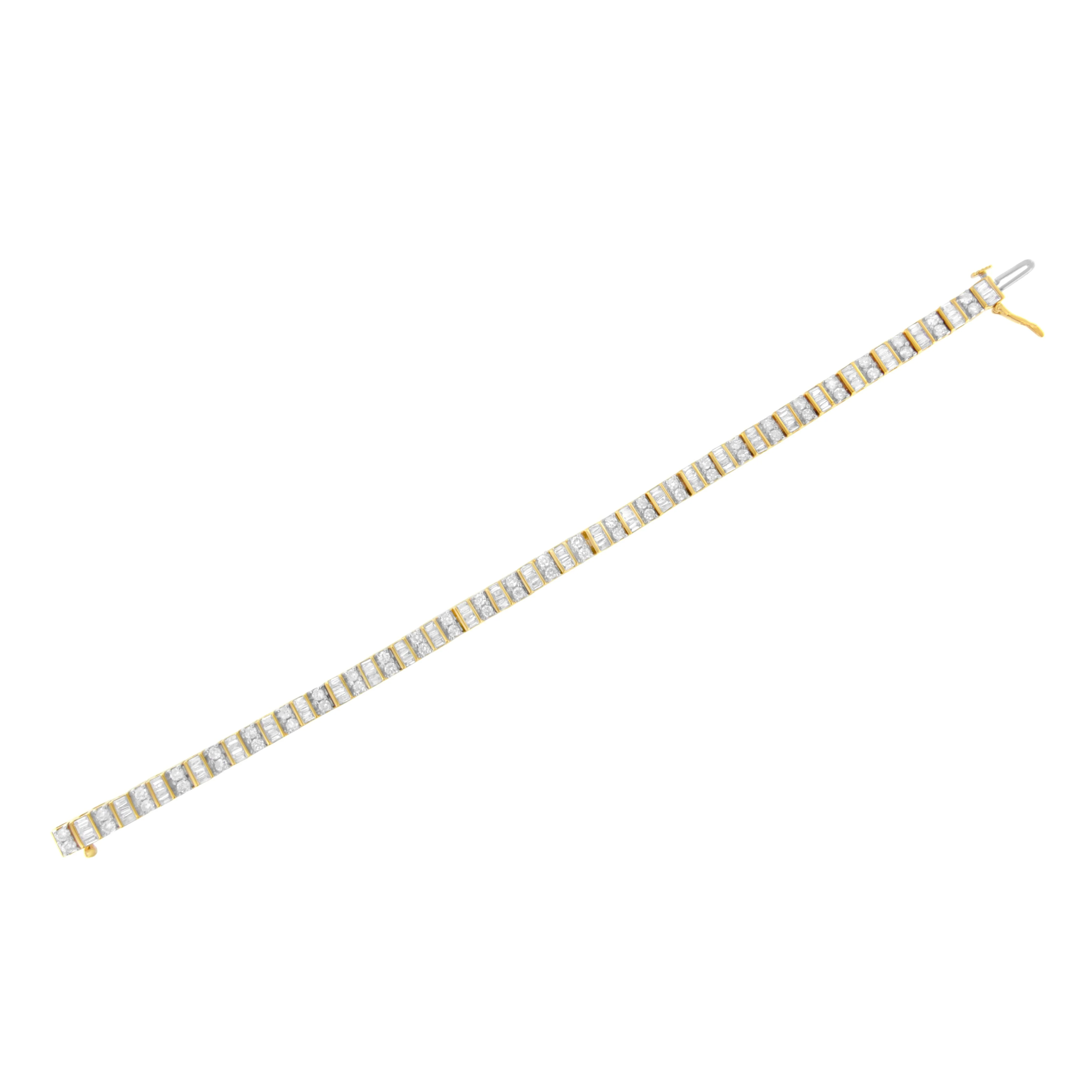 10K Yellow Gold 4.0 Cttw Alternating Baguette & Round Cut Diamond Bezel- & Prong-Set 7" Tennis Bracelet (G-H Color, SI1-SI2 Clarity) - Image 10