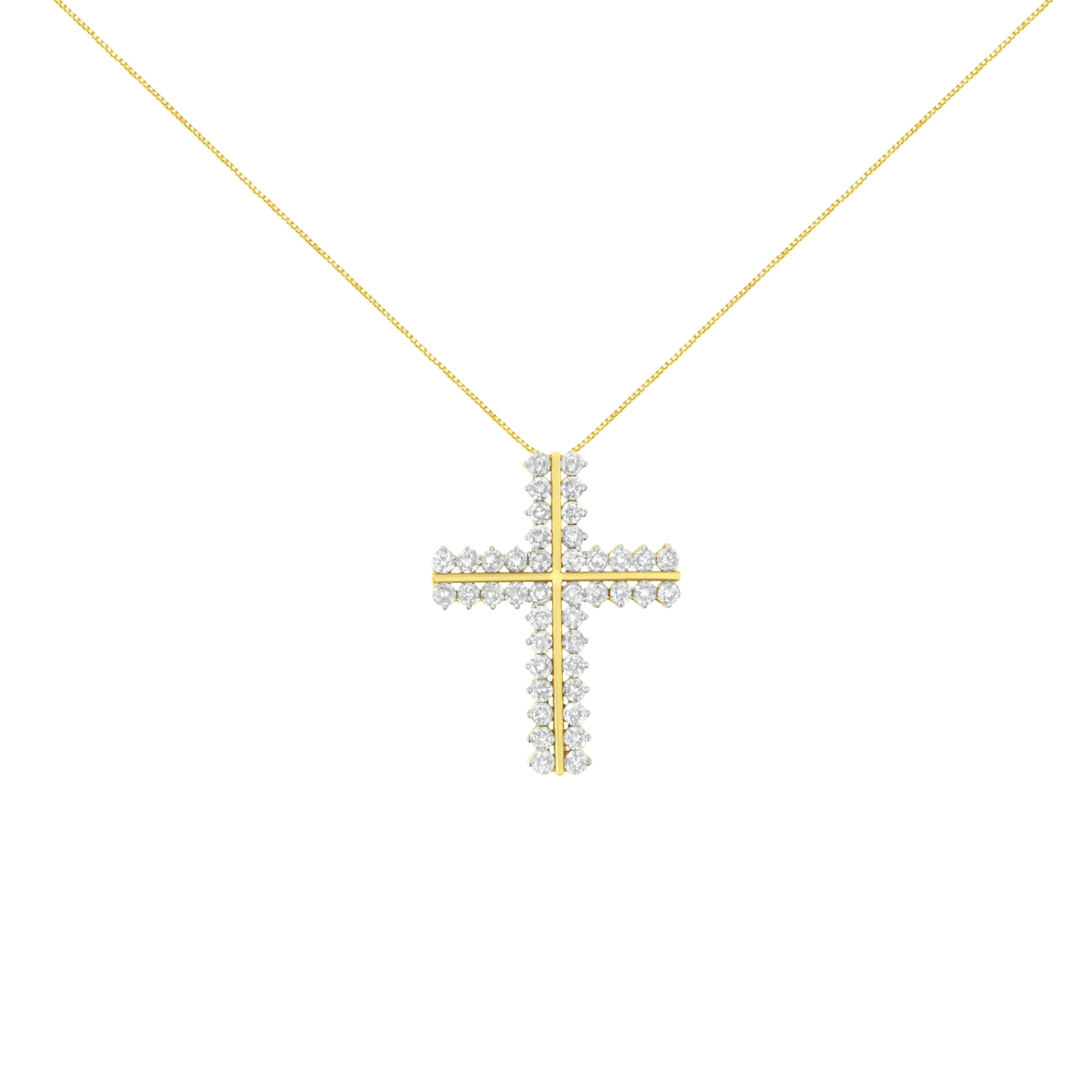 10K Yellow Gold 4.0 Cttw Diamond Two Row Cross 18" Pendant Necklace (J-K Clarity, I1-I2 Color) - Image 2