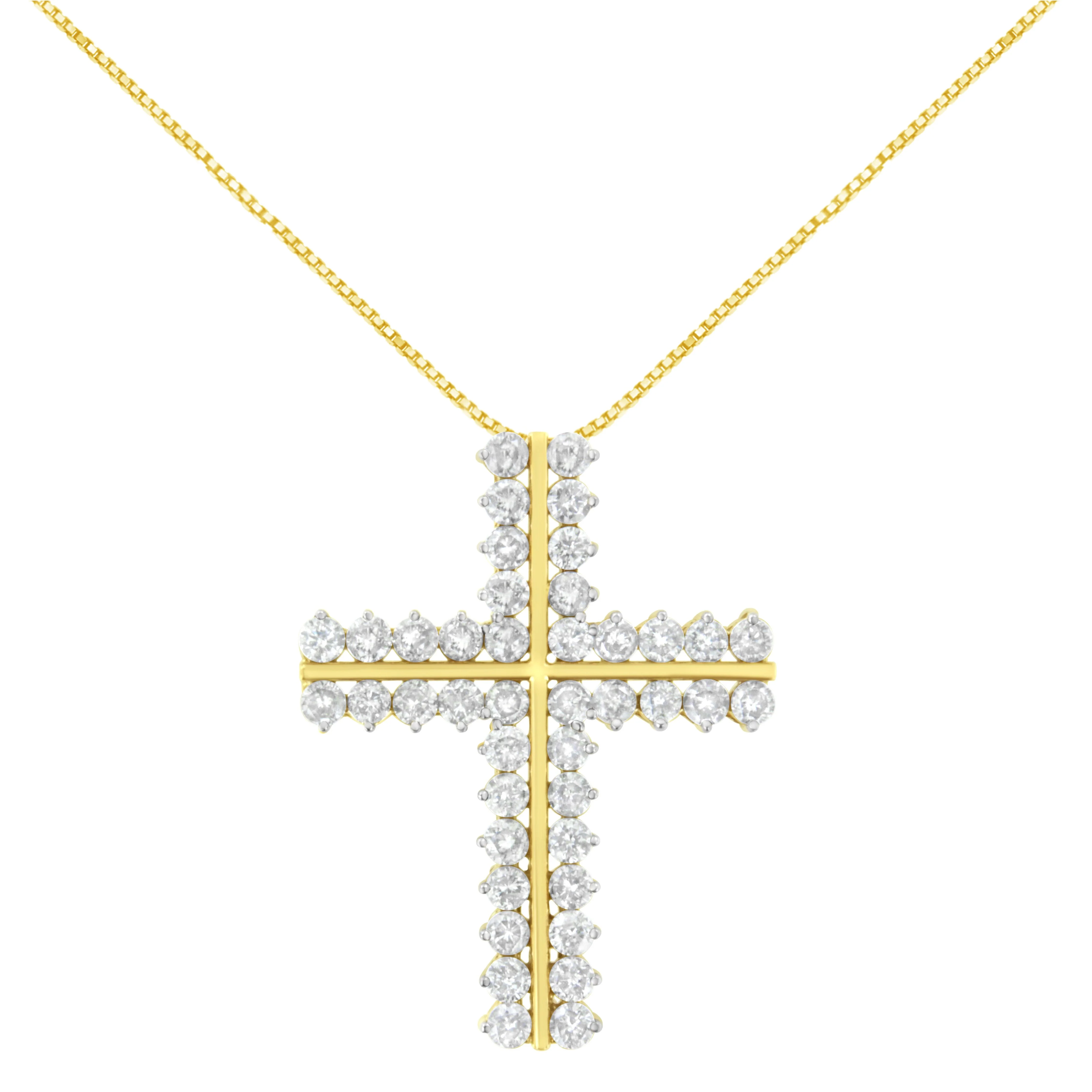 10K Yellow Gold 4.0 Cttw Diamond Two Row Cross 18" Pendant Necklace (J-K Clarity, I1-I2 Color) - Image 5