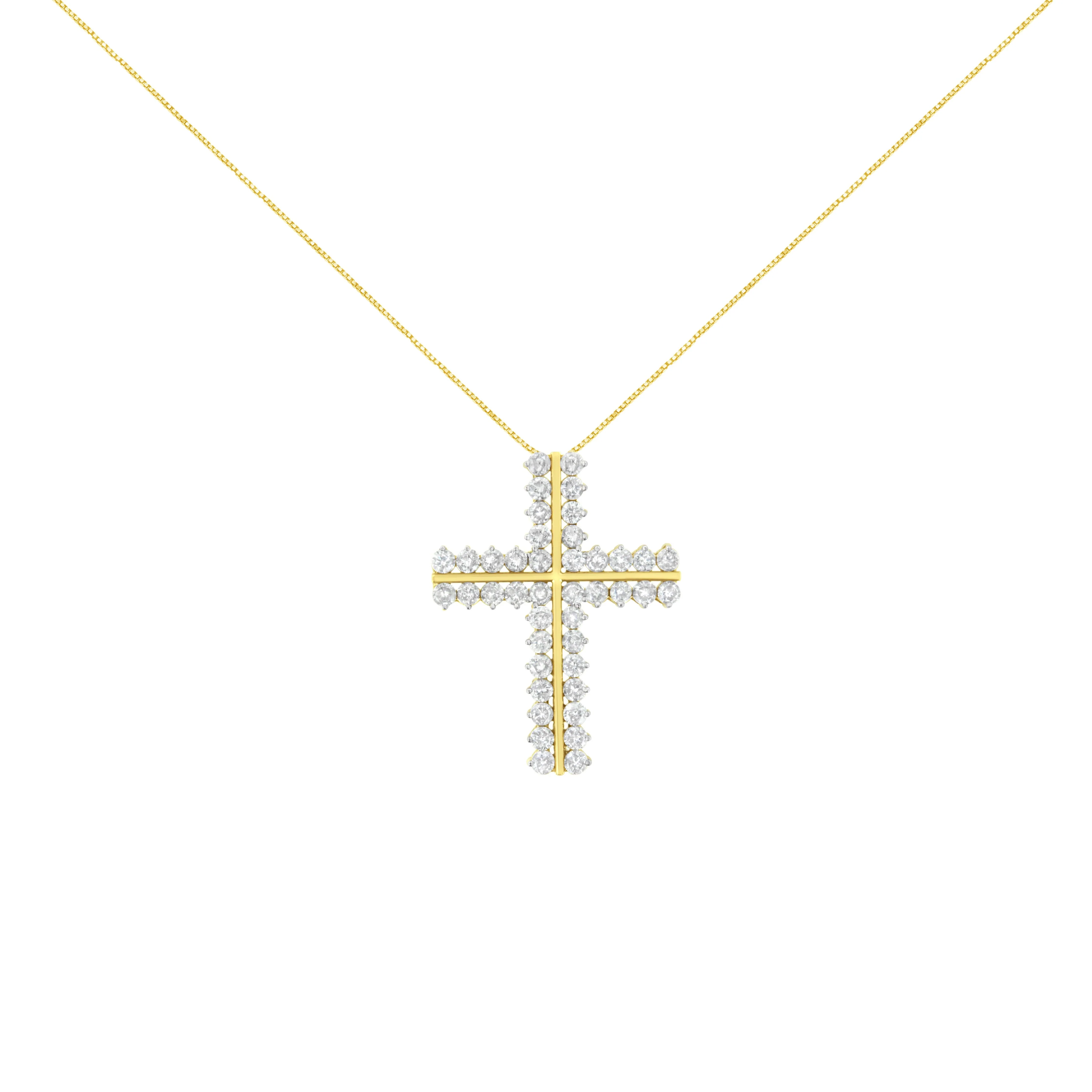10K Yellow Gold 4.0 Cttw Diamond Two Row Cross 18" Pendant Necklace (J-K Clarity, I1-I2 Color) - Image 6