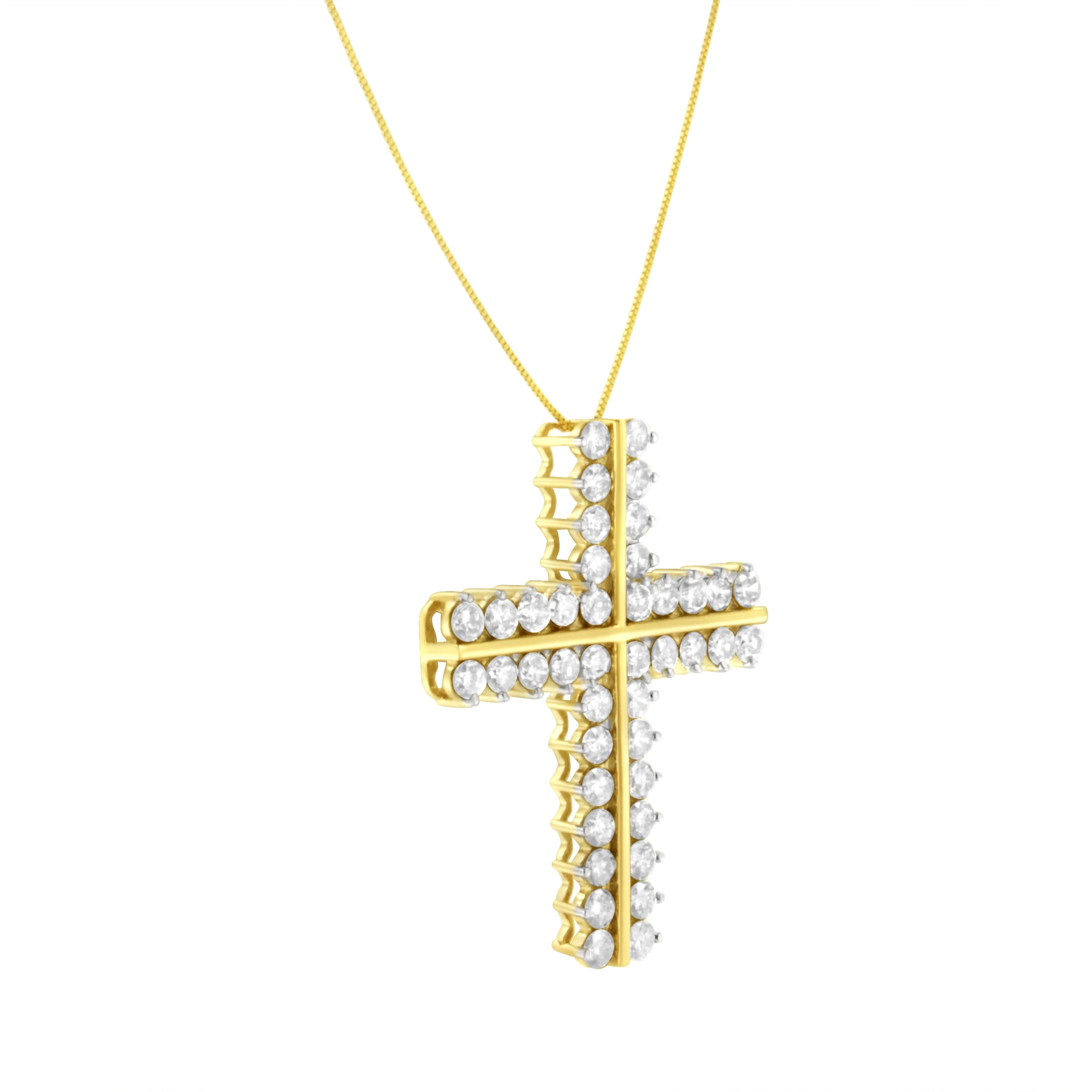 10K Yellow Gold 4.0 Cttw Diamond Two Row Cross 18" Pendant Necklace (J-K Clarity, I1-I2 Color) - Image 7