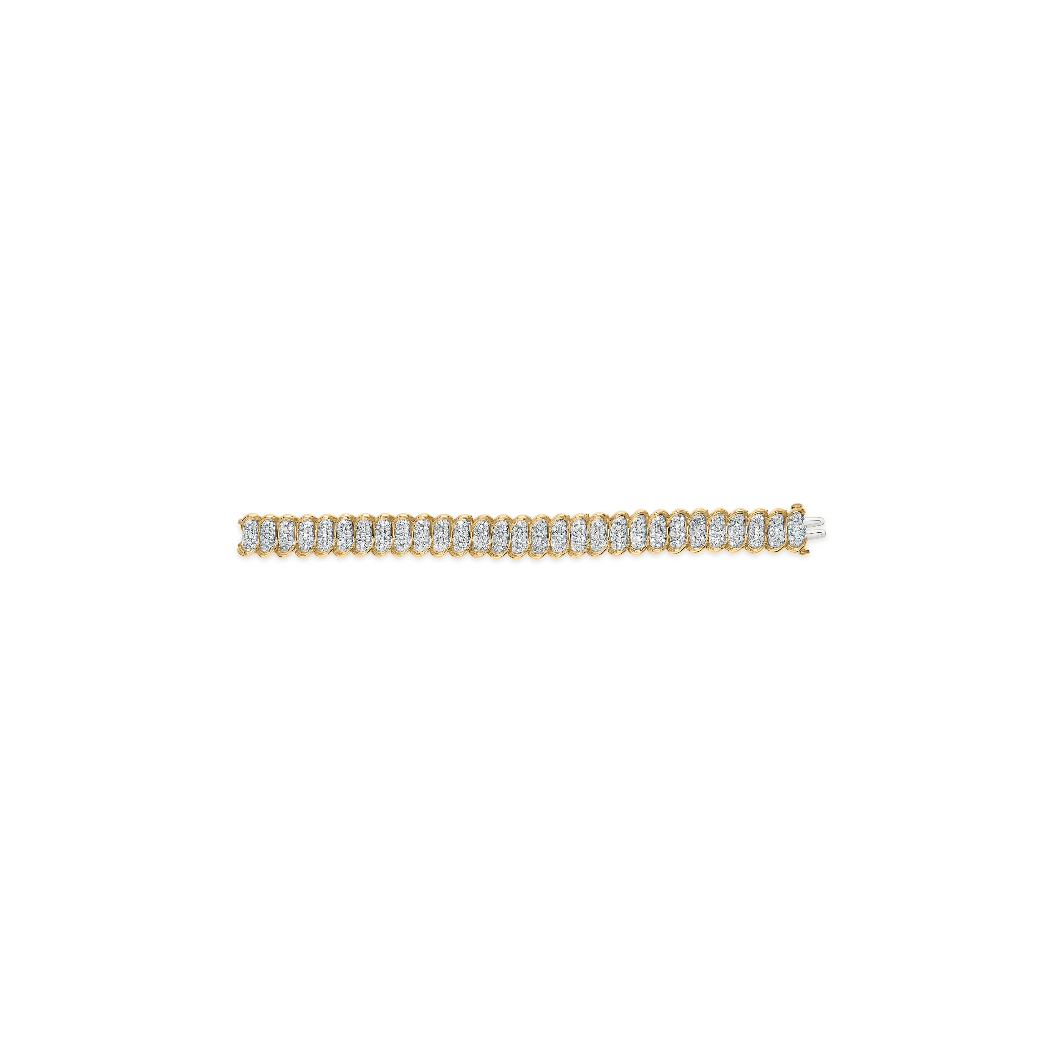 10K Yellow Gold 4.00 Cttw Pave Diamond Classic Link 7" Bracelet (I-J Color, I2-I3 Clarity) - Image 3