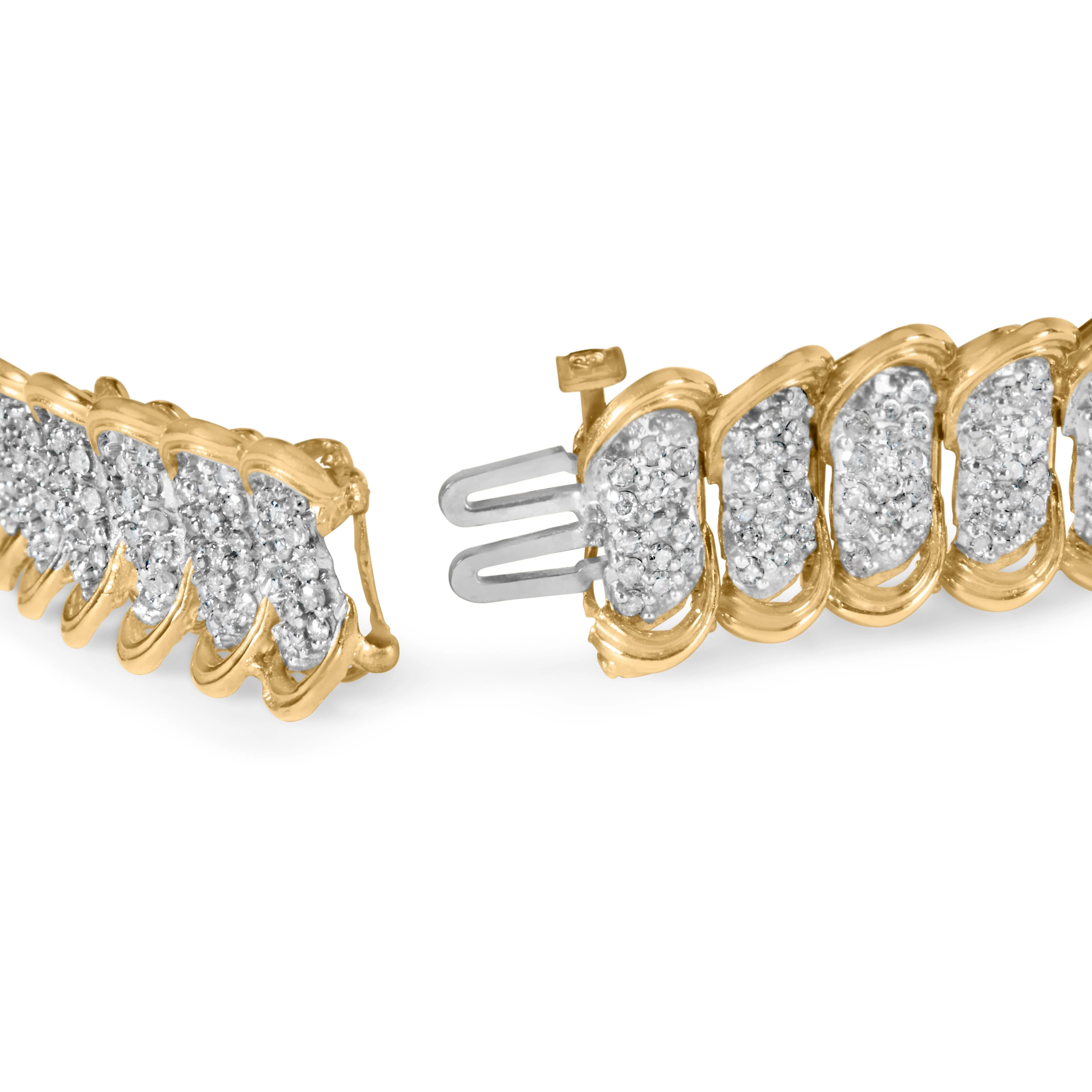 10K Yellow Gold 4.00 Cttw Pave Diamond Classic Link 7" Bracelet (I-J Color, I2-I3 Clarity) - Image 4