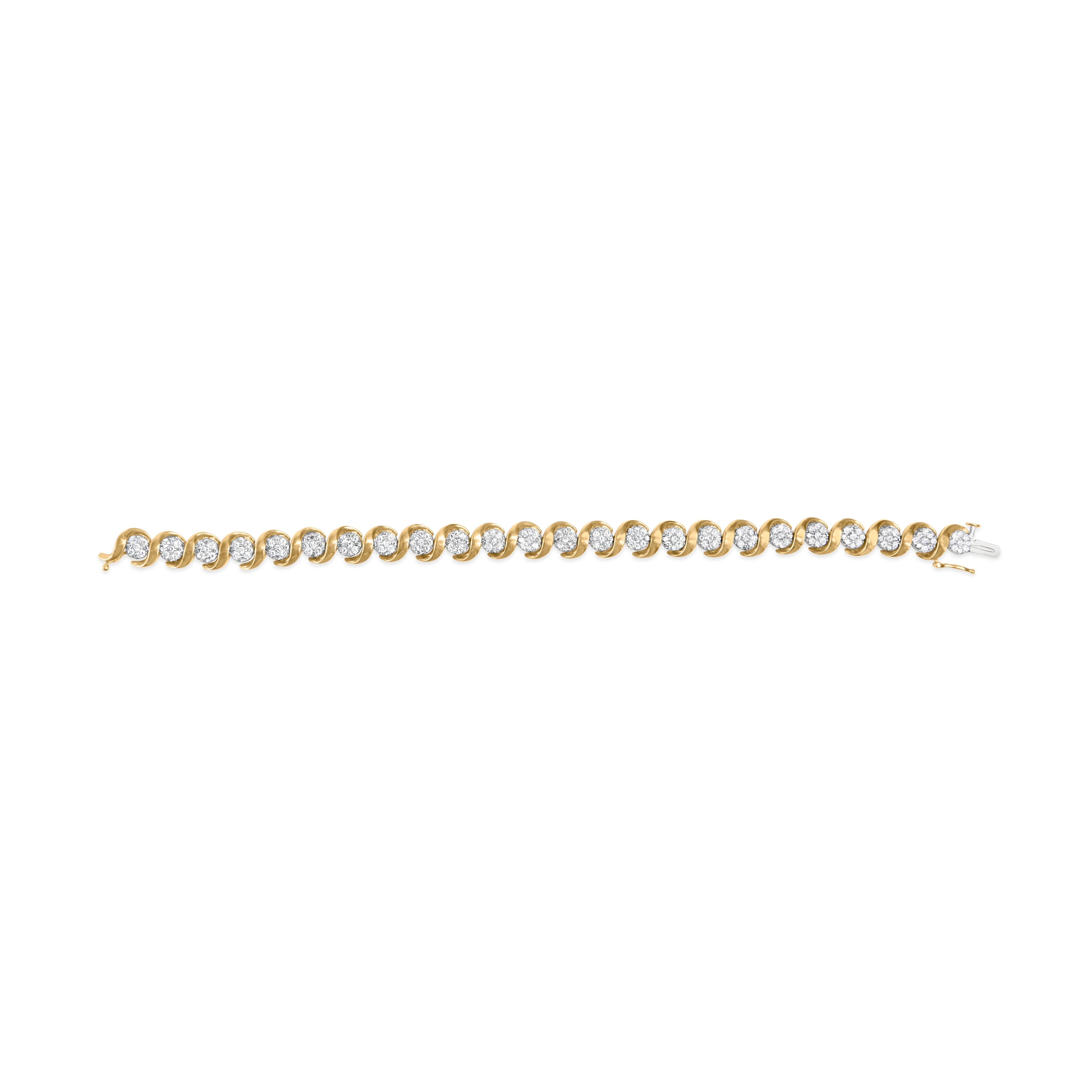 10K Yellow Gold 4.00 Cttw Round-Cut Diamond Floral Link 7.5" Bracelet (H-I Color, I2-I3 Clarity) - Image 4