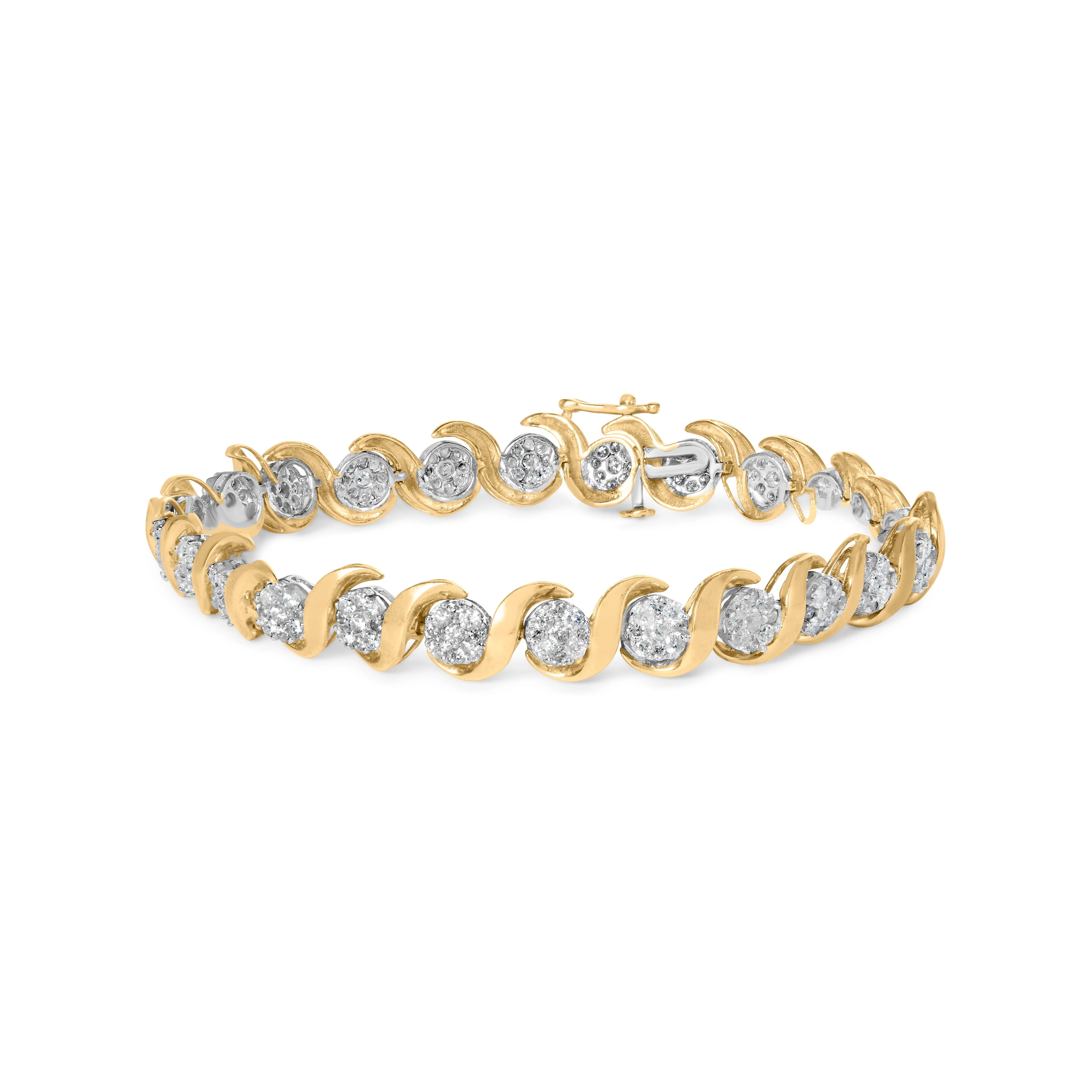 10K Yellow Gold 4.00 Cttw Round-Cut Diamond Floral Link 7.5" Bracelet (H-I Color, I2-I3 Clarity) - Image 5