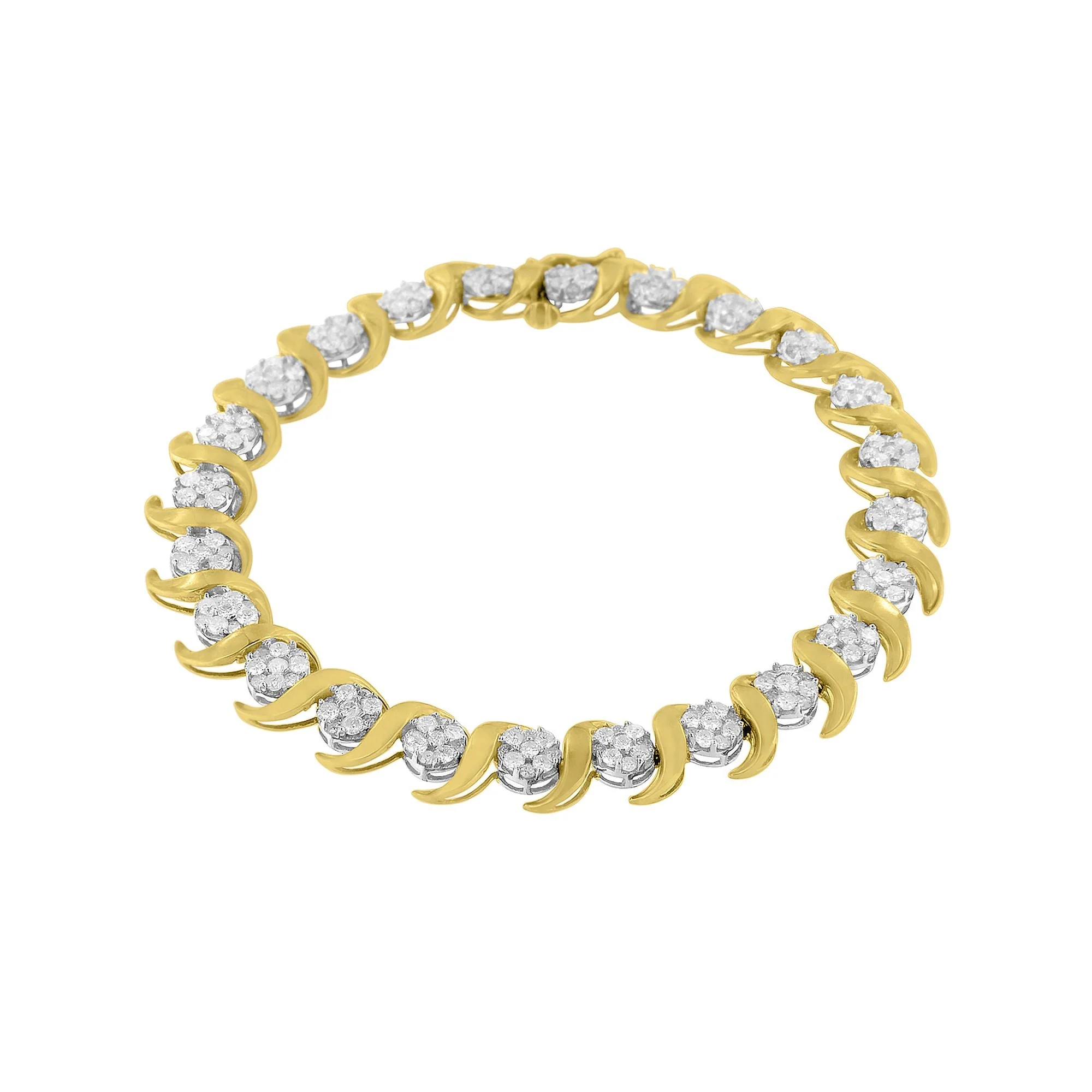 10K Yellow Gold 4.00 Cttw Round-Cut Diamond Floral Link 7.5" Bracelet (H-I Color, I2-I3 Clarity) - Image 6