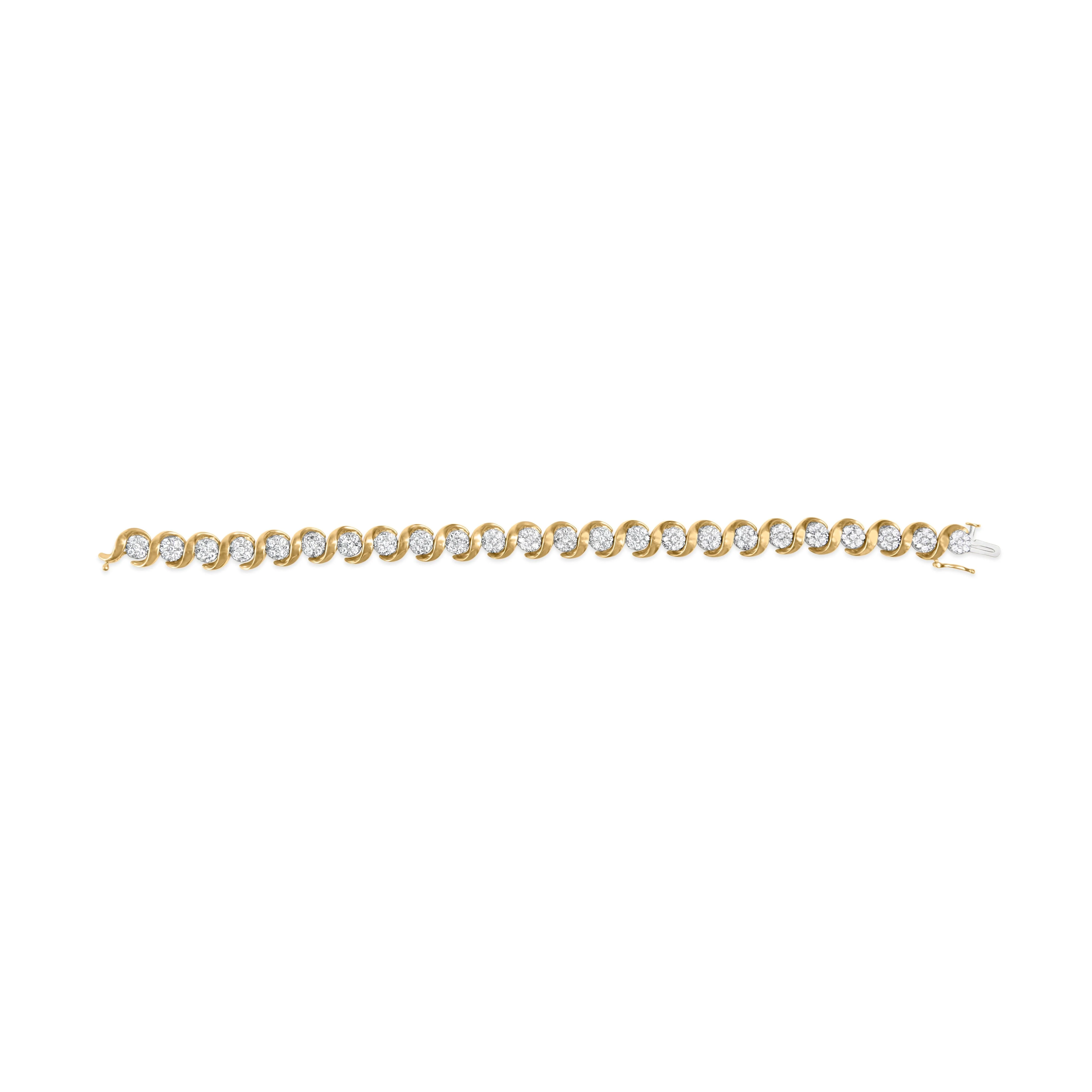 10K Yellow Gold 4.00 Cttw Round-Cut Diamond Floral Link 7.5" Bracelet (H-I Color, I2-I3 Clarity) - Image 8