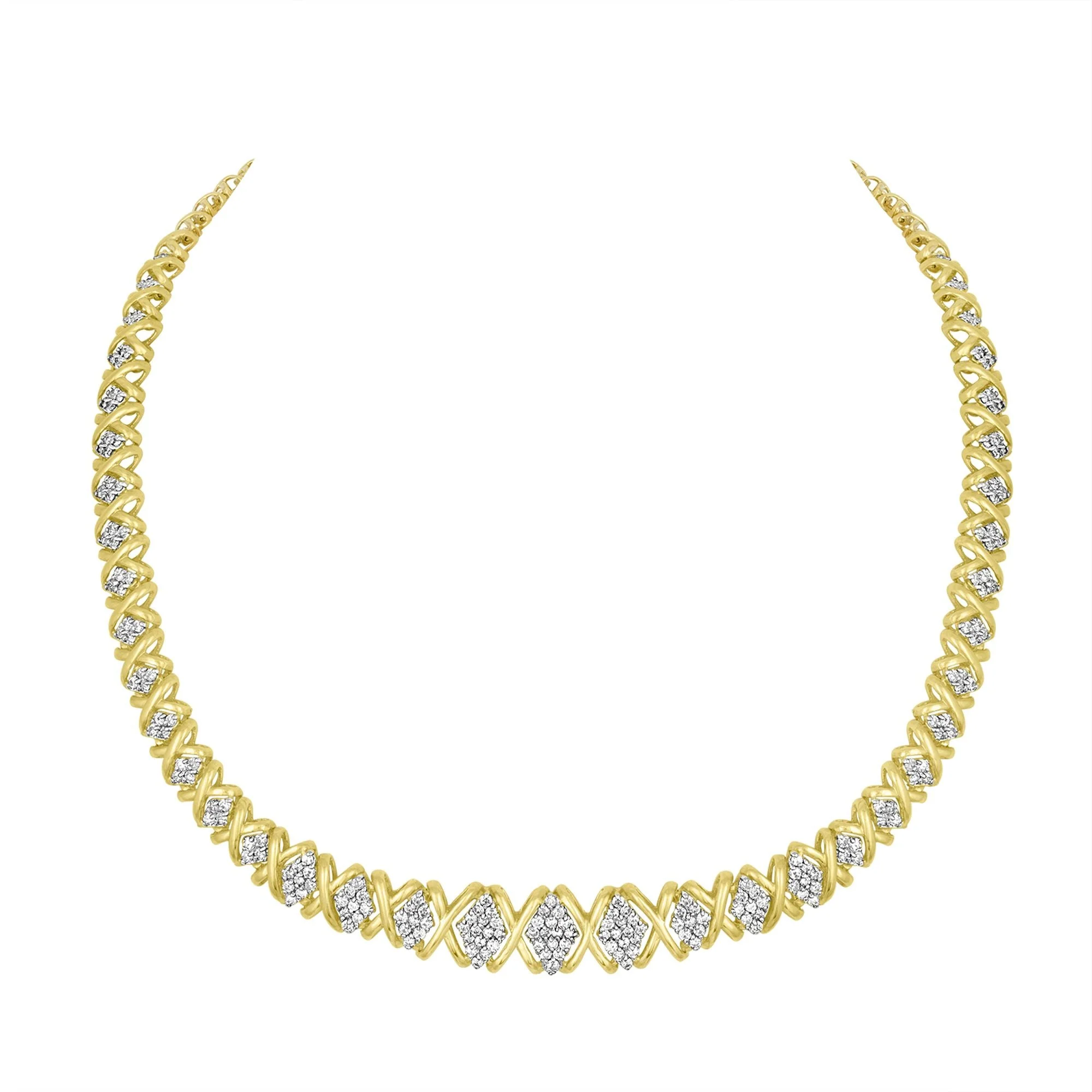 10K Yellow Gold 4 cttw Brilliant Round-Cut Diamond Graduating Riviera Statement Necklace (H-I Color, I2-I3 Clarity) - Image 2