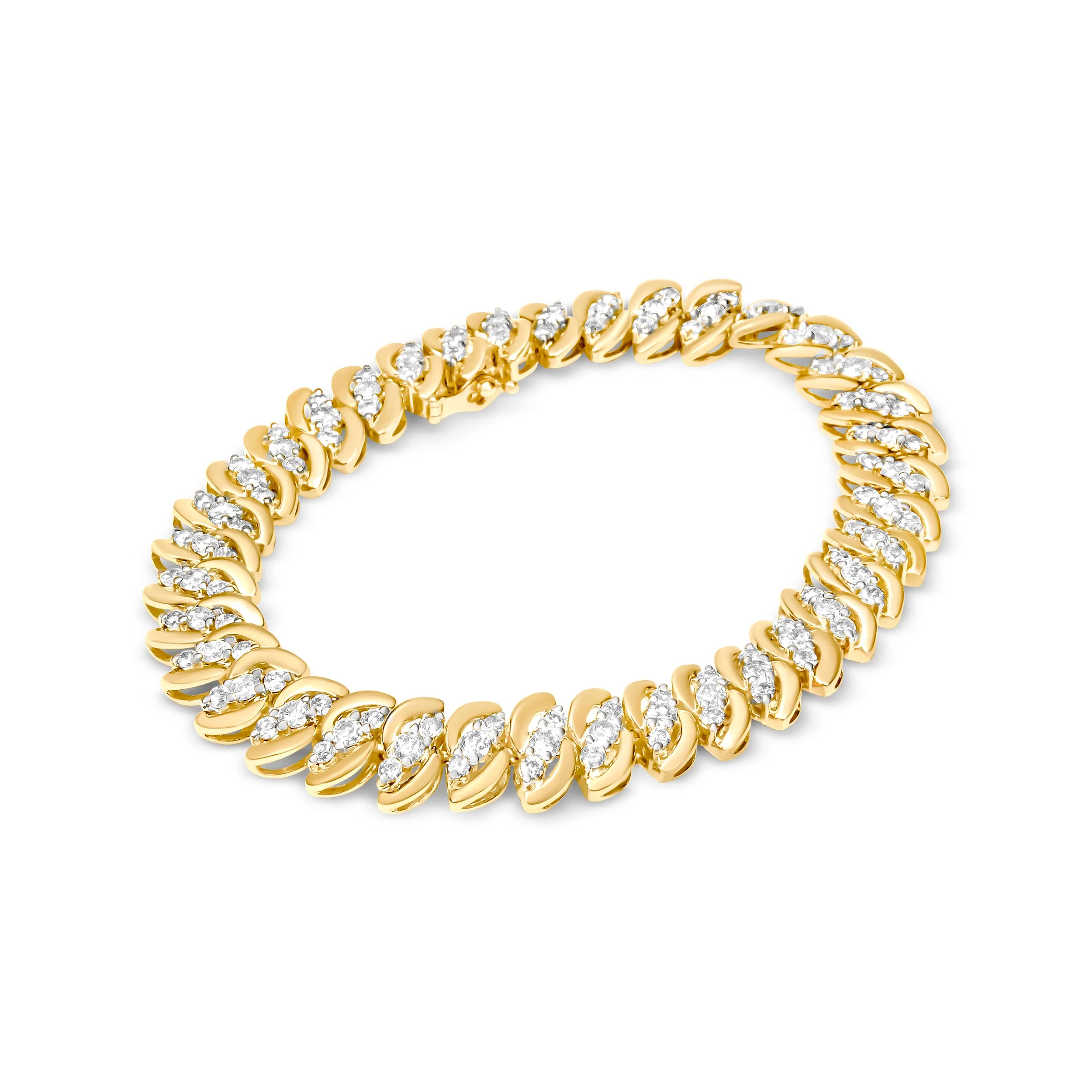 10K Yellow Gold 5.0 Cttw Diamond Double Row S-Link Cuban Bracelet (J-K Color, I2-I3 Clarity) - 7.25" Inches - Image 2