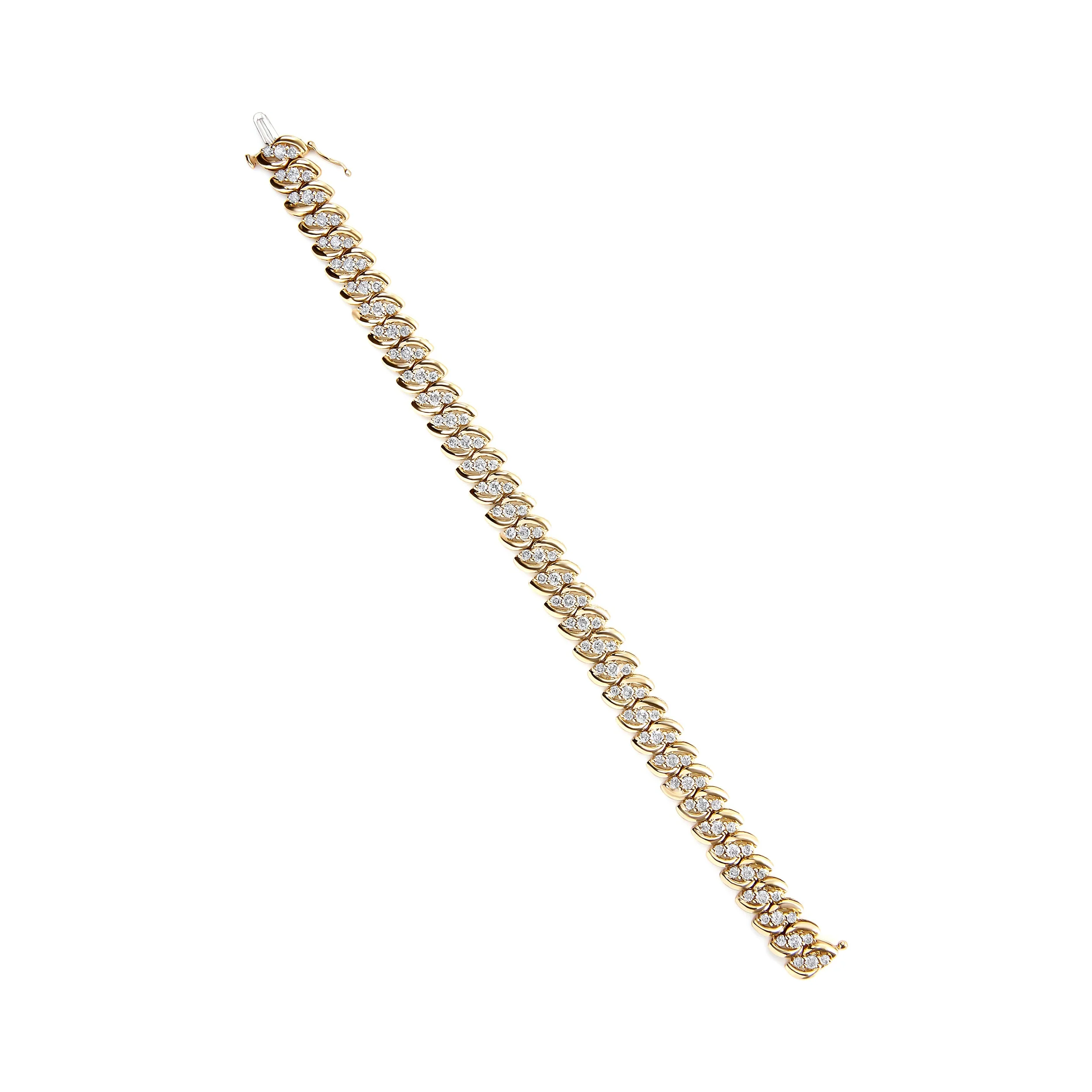 10K Yellow Gold 5.0 Cttw Diamond Double Row S-Link Cuban Bracelet (J-K Color, I2-I3 Clarity) - 7.25" Inches - Image 4