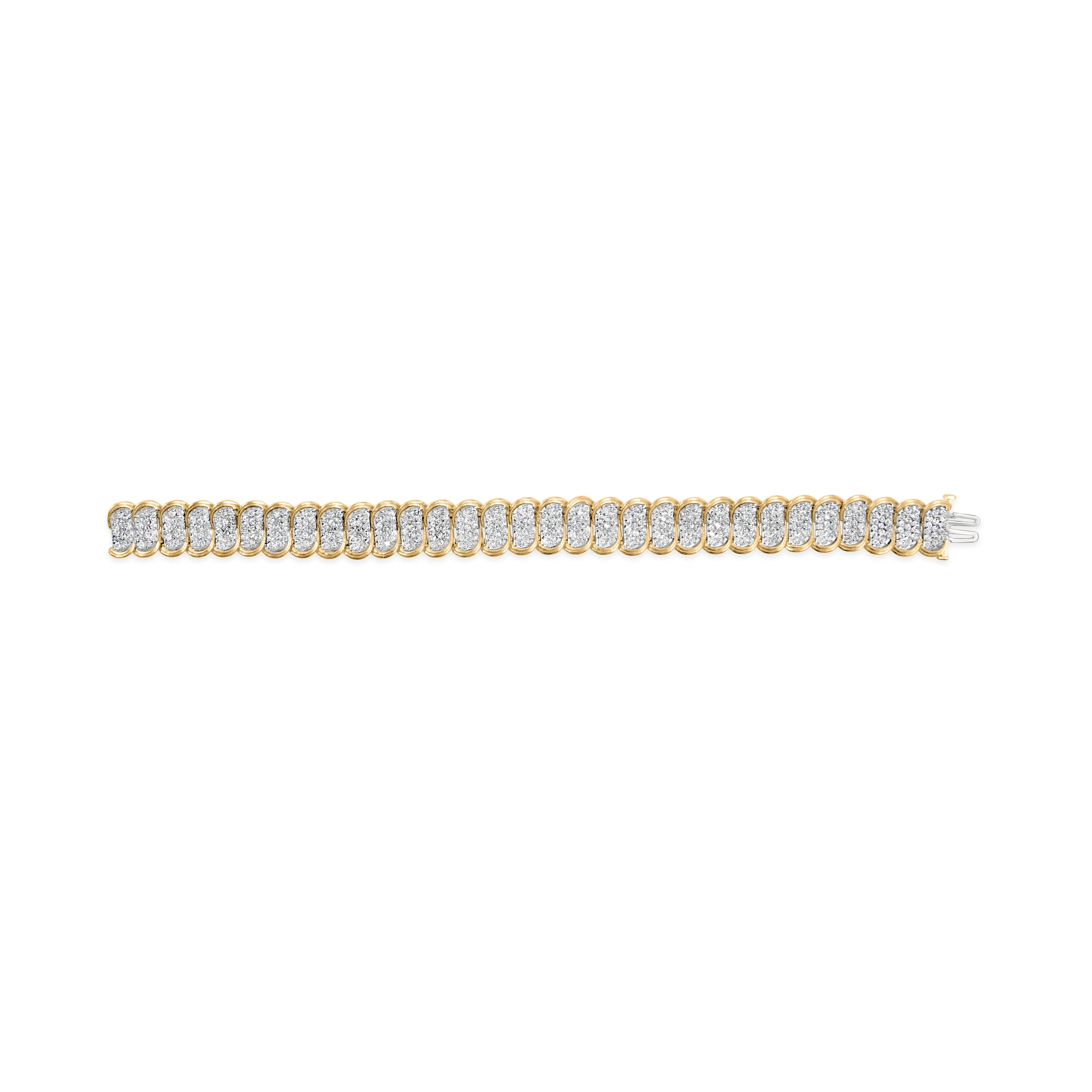 10k Yellow Gold 5.00 Cttw Diamond Oval Banded Link Bracelet (I-J Color, I1-I2 Clarity) - 7" Inches - Image 3