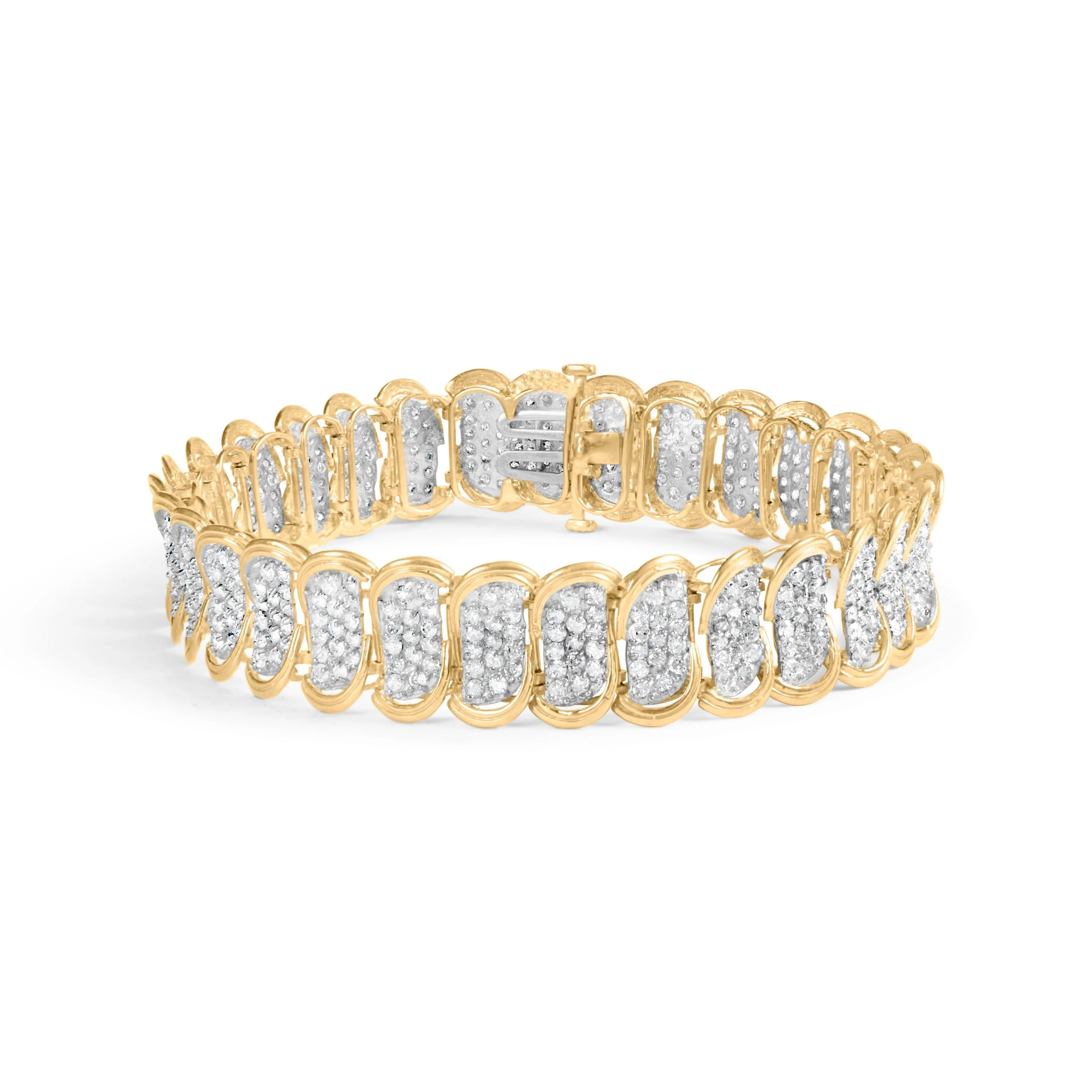 10k Yellow Gold 5.00 Cttw Diamond Oval Banded Link Bracelet (I-J Color, I1-I2 Clarity) - 7" Inches - Image 4
