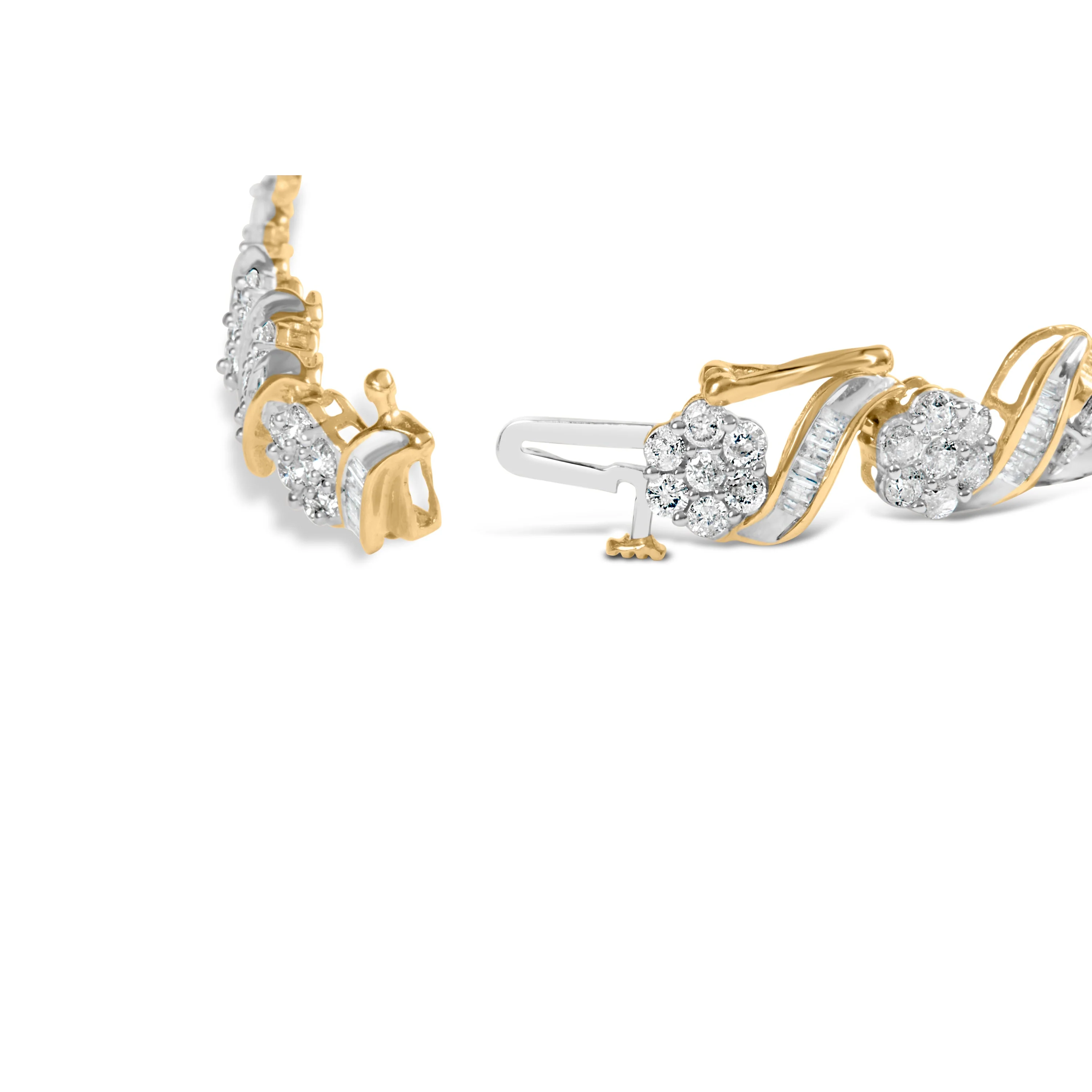 10k Yellow Gold 5.00 Cttw Round-Cut and Baguette-Cut Diamond Floral Link 7.25" Bracelet (I-J Color, I2-I3 Clarity) - Image 2