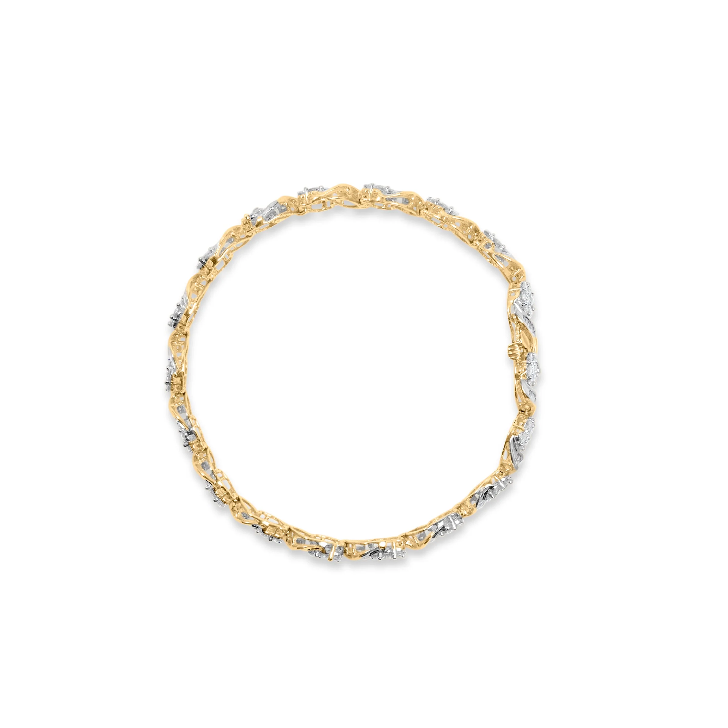 10k Yellow Gold 5.00 Cttw Round-Cut and Baguette-Cut Diamond Floral Link 7.25" Bracelet (I-J Color, I2-I3 Clarity) - Image 3
