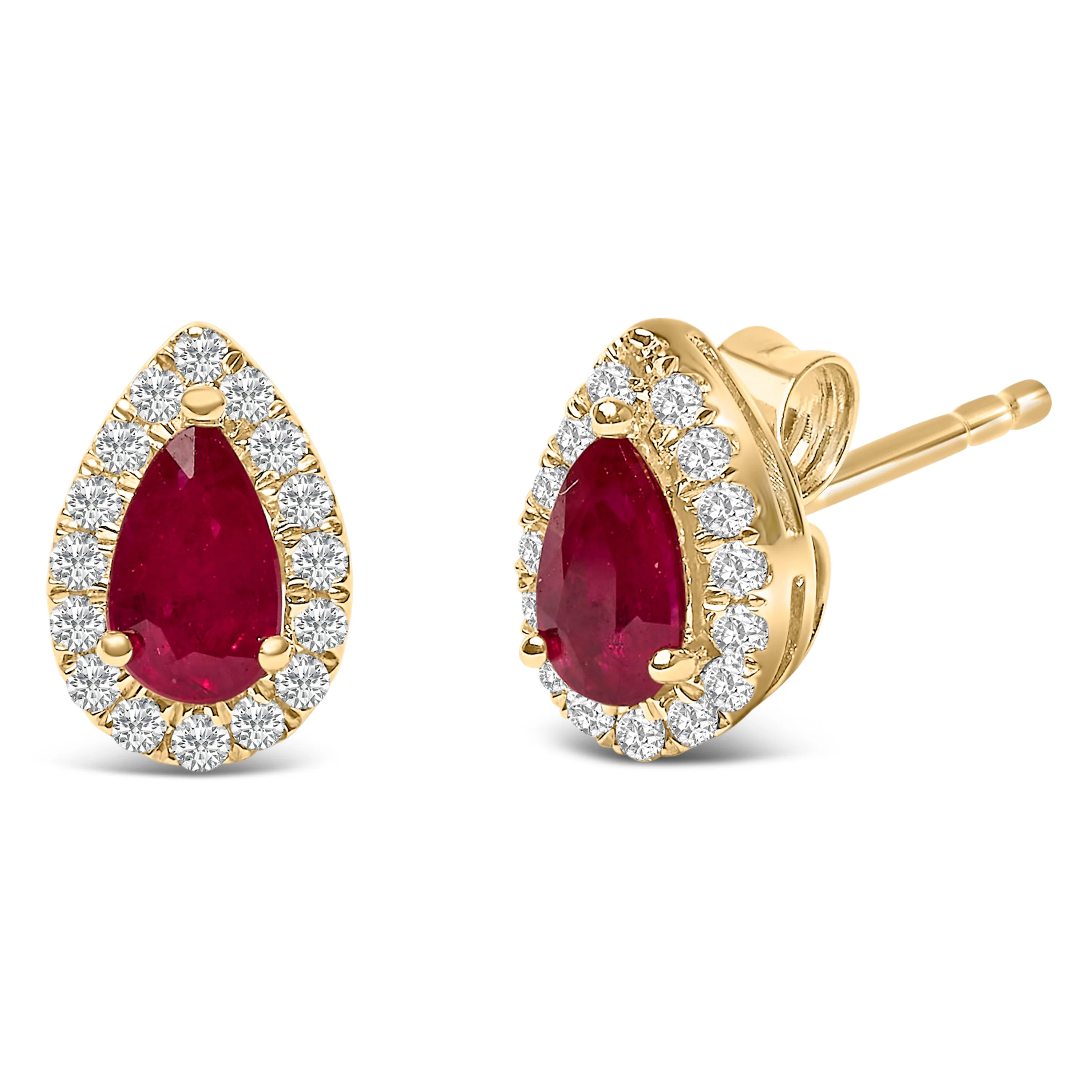 10K Yellow Gold 5X3 MM Pear-Cut Ruby and 1/7 Cttw Diamond Halo Stud Earrings (I-J Color, I1-I2 Clarity) - Image 5