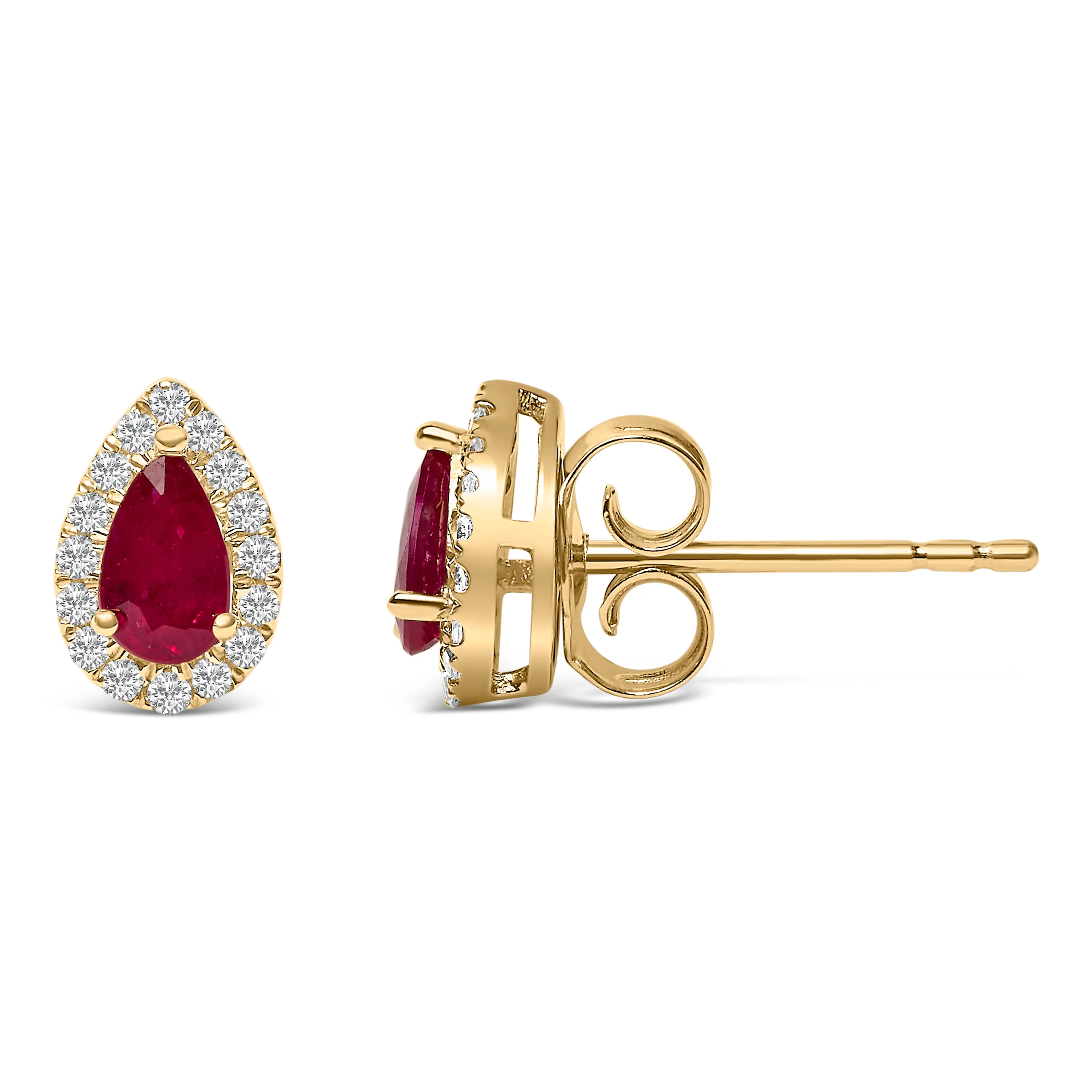 10K Yellow Gold 5X3 MM Pear-Cut Ruby and 1/7 Cttw Diamond Halo Stud Earrings (I-J Color, I1-I2 Clarity) - Image 6