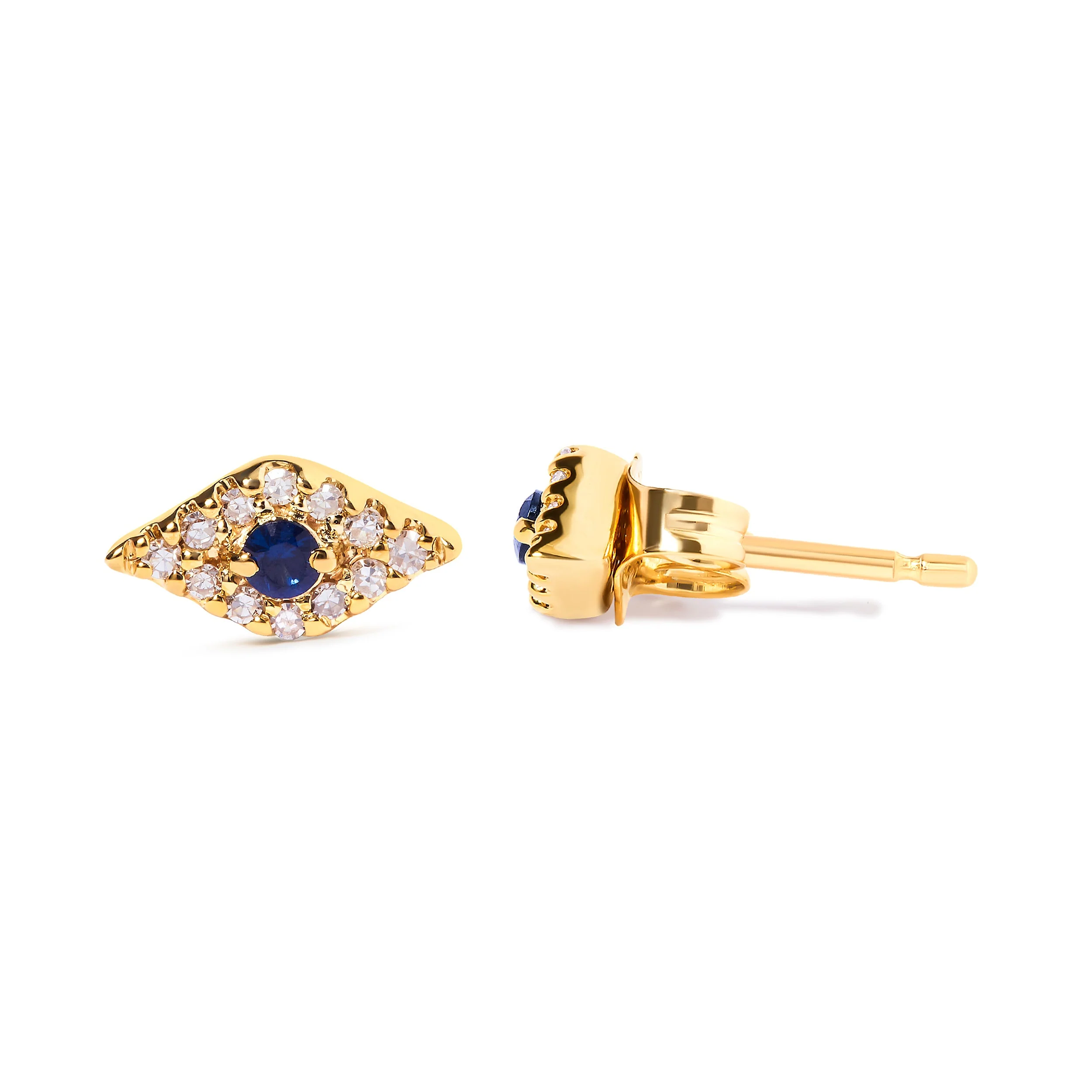 10K Yellow Gold Blue Sapphire and Diamond Accent Evil Eye Stud Earring (H-I Color, I1-I2 Clarity) - Image 3