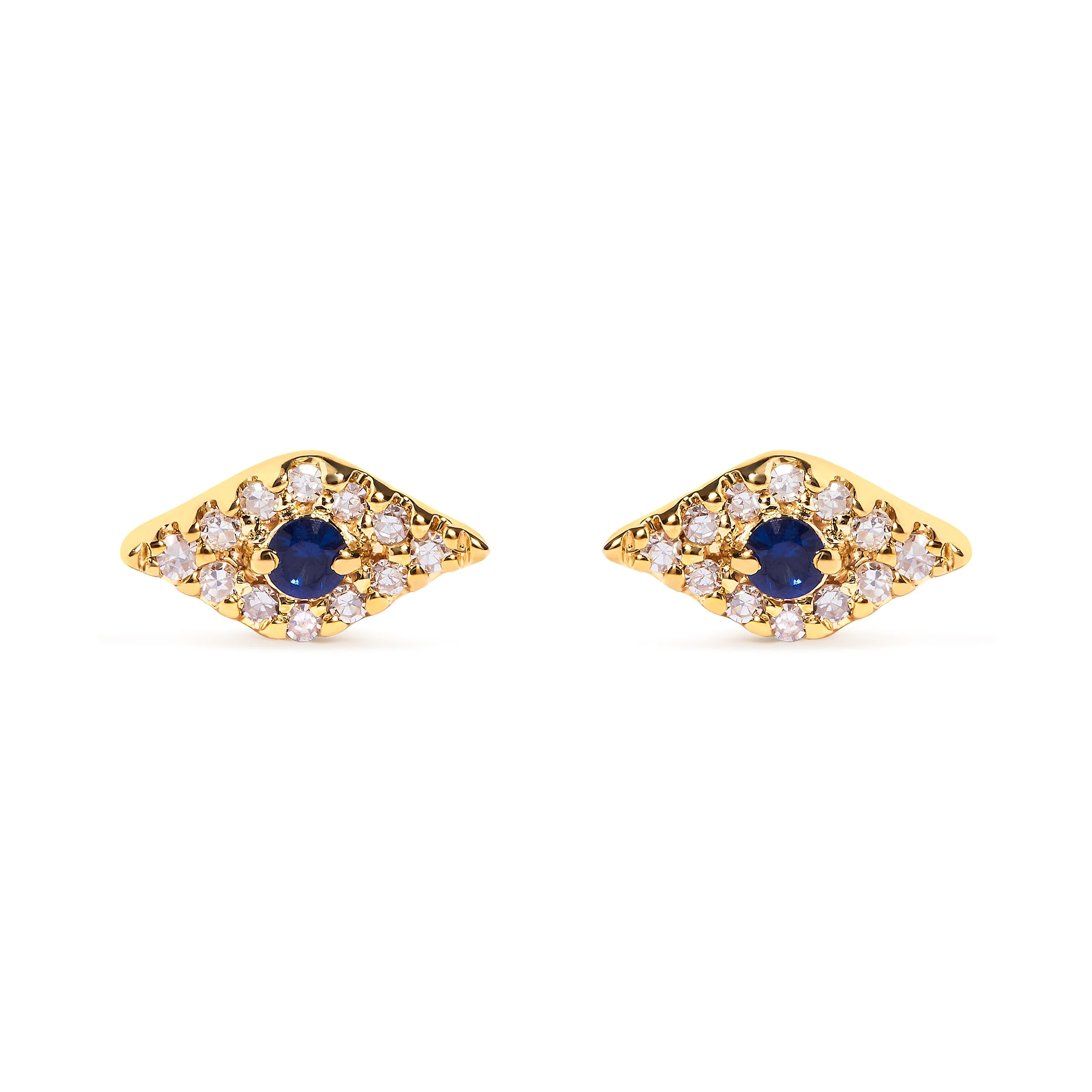 10K Yellow Gold Blue Sapphire and Diamond Accent Evil Eye Stud Earring (H-I Color, I1-I2 Clarity) - Image 4