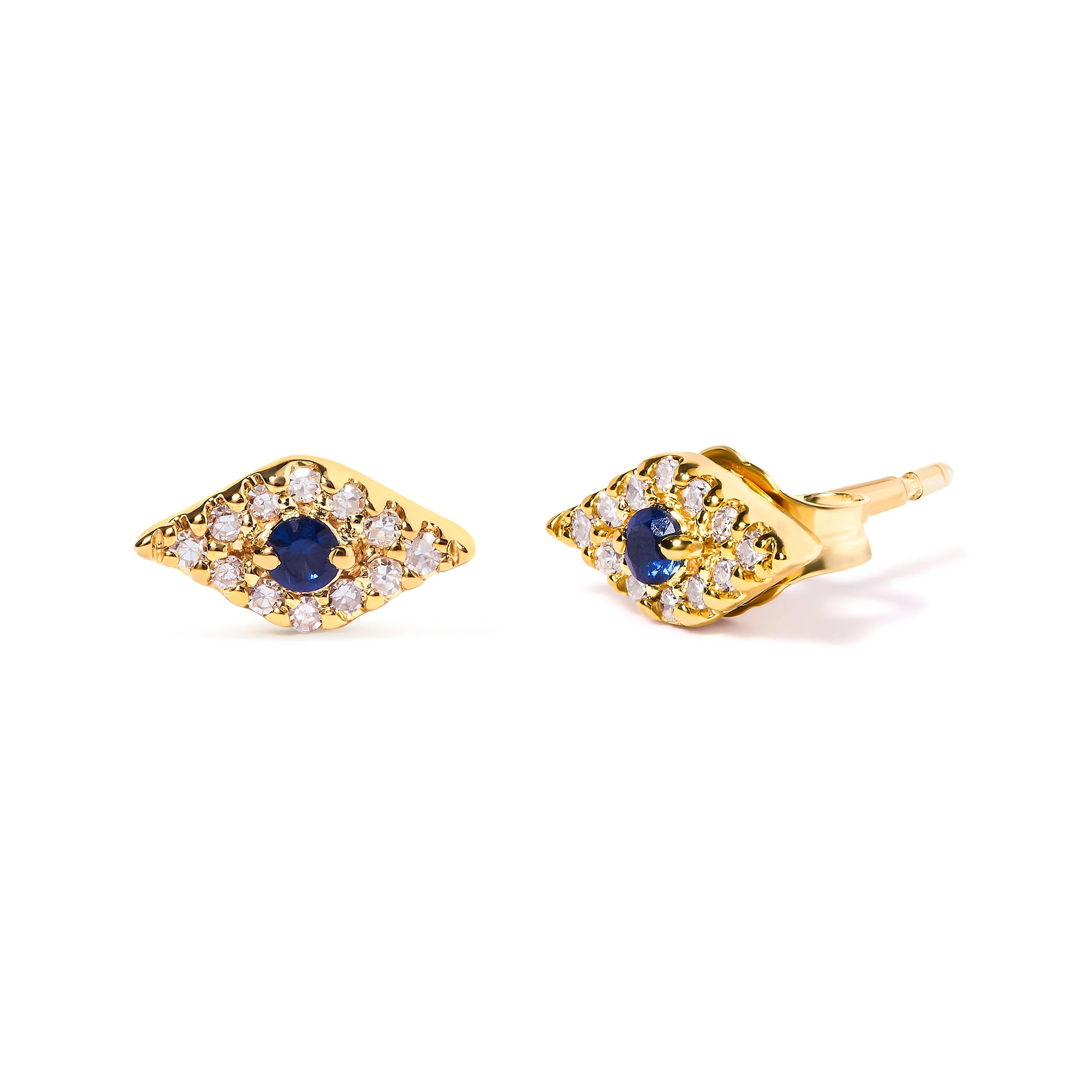 10K Yellow Gold Blue Sapphire and Diamond Accent Evil Eye Stud Earring (H-I Color, I1-I2 Clarity) - Image 5
