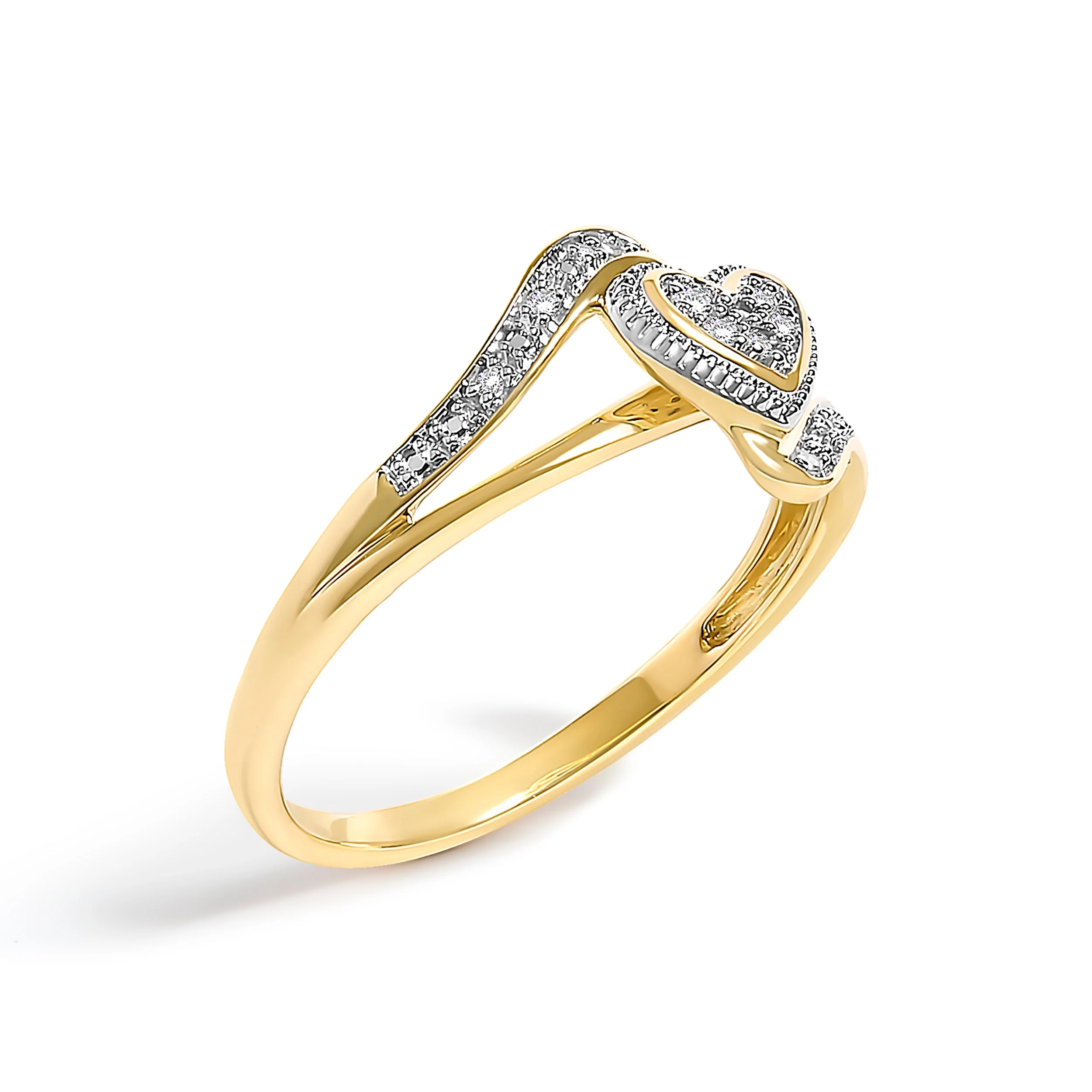 10K Yellow Gold Diamond Accent Filigree Heart Promise Ring (I-J Color, I3 Clarity)- Size 7 - Image 3