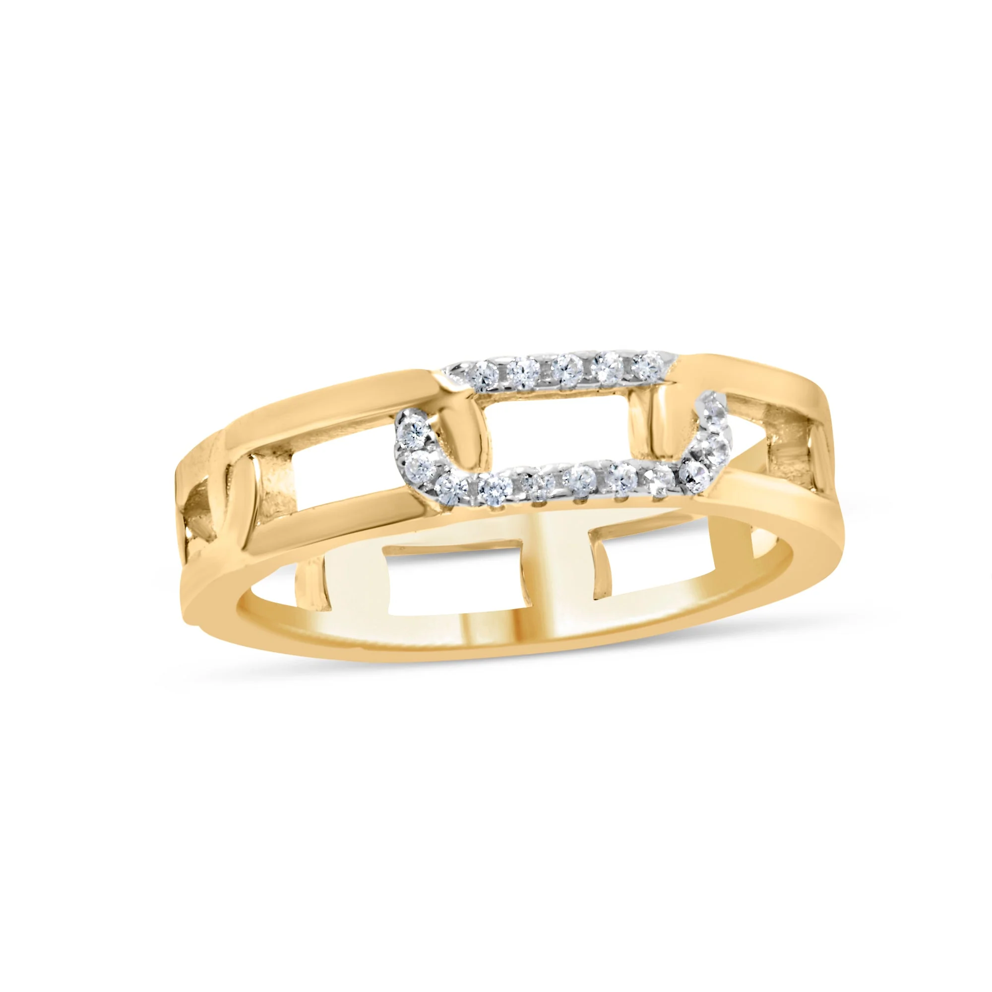 10K Yellow Gold Diamond Accent Paperclip Band Ring (I-J Color, I2-I3 Clarity) - Size 7 - Image 3