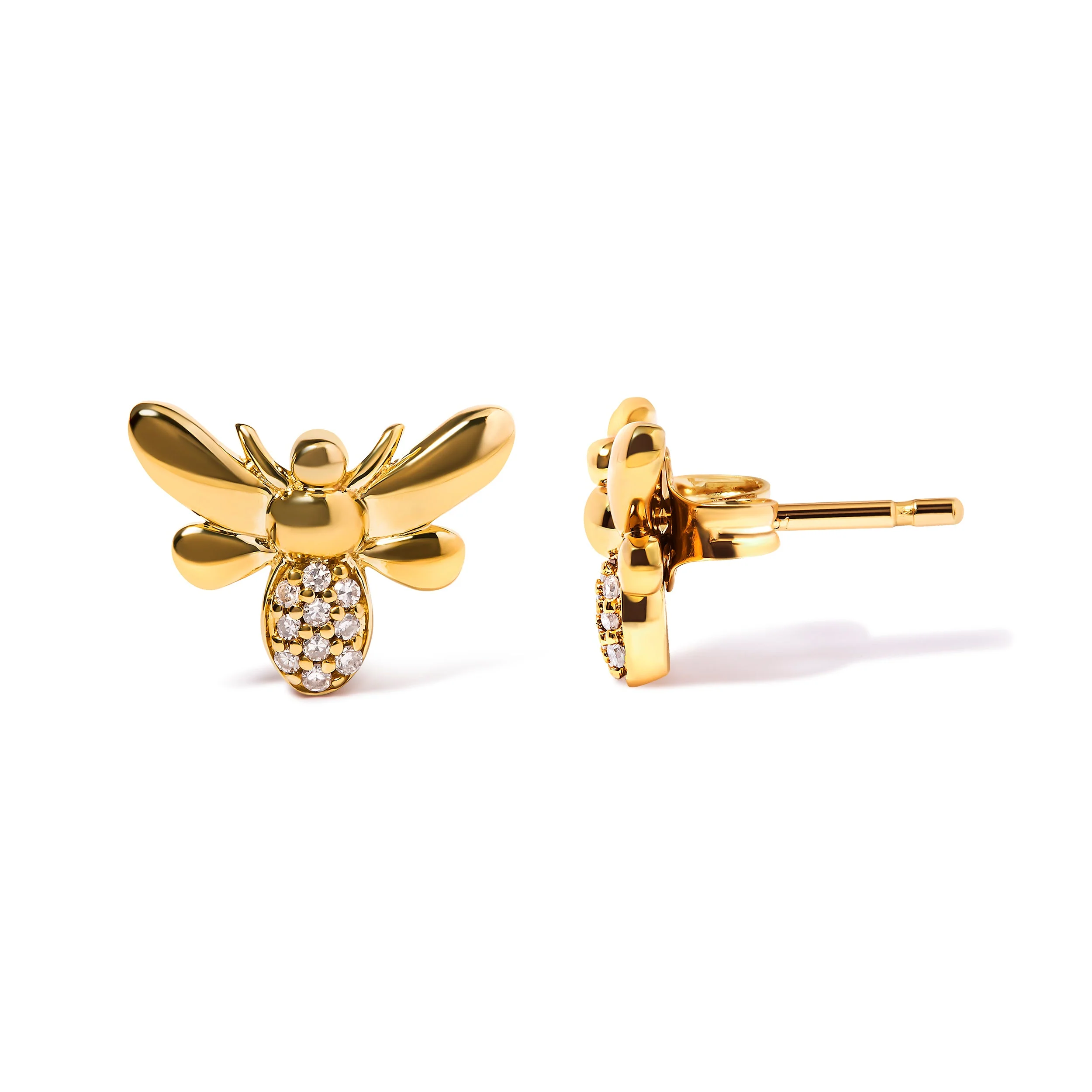 10K Yellow Gold Diamond Accented Bumble Bee Stud Earring (H-I Color, I1-I2 Clarity) - Image 3