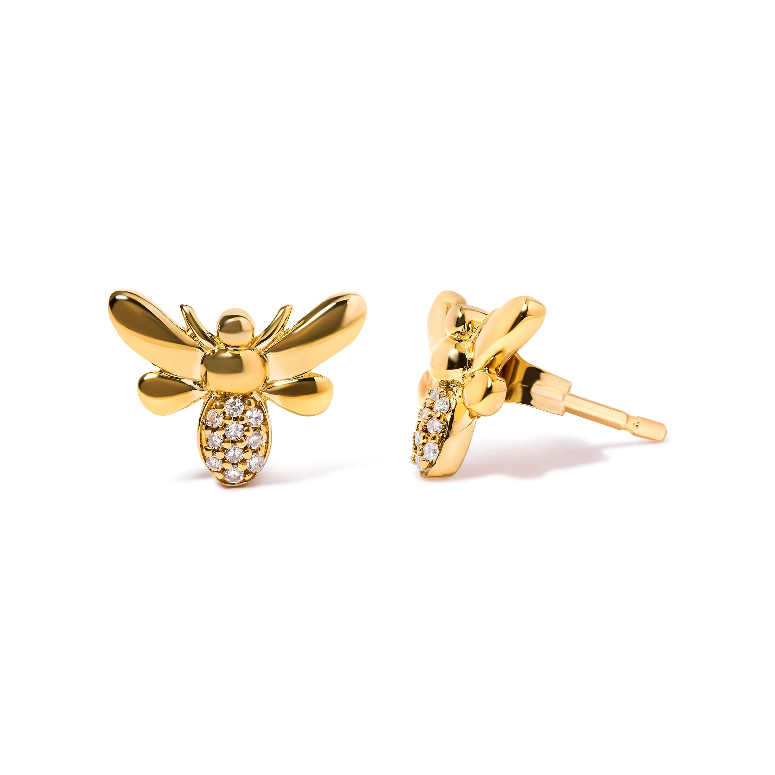 10K Yellow Gold Diamond Accented Bumble Bee Stud Earring (H-I Color, I1-I2 Clarity) - Image 5