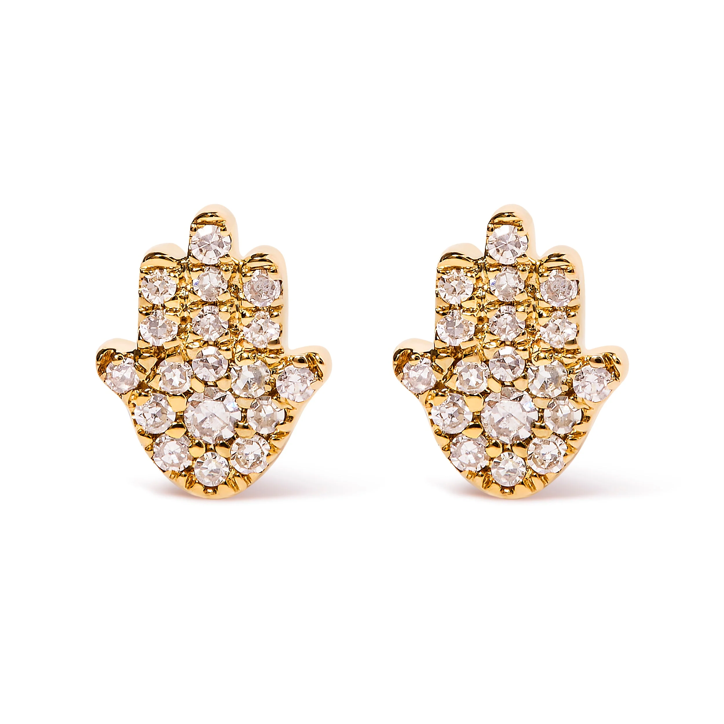 10K Yellow Gold Diamond Accented Hamsa Stud Earrings (H-I Color, I1-I2 Clarity) - Image 4