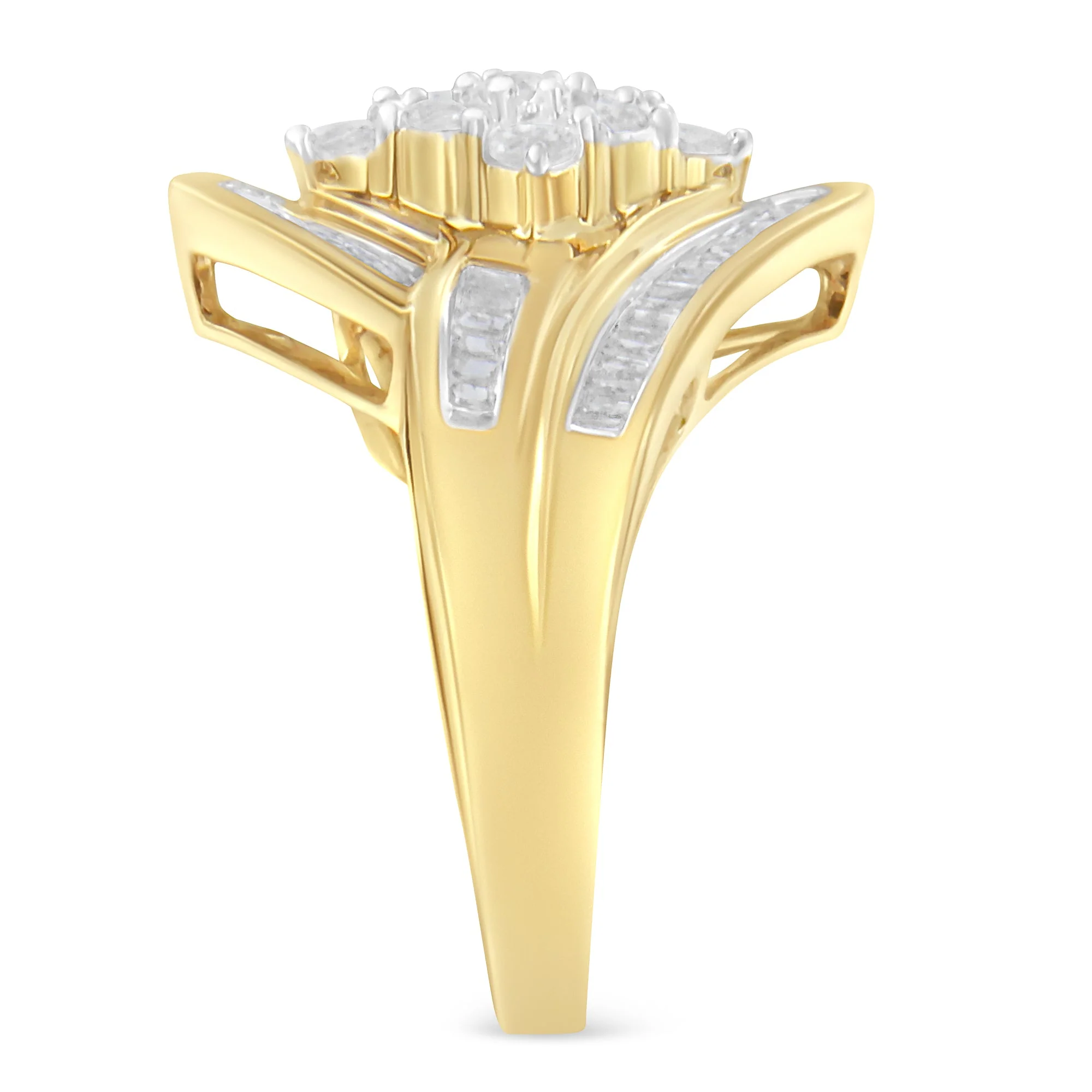 10K Yellow Gold Diamond Bypass Cluster Ring (1 Cttw, I-J Color, I2-I3 Clarity) - Size 7 - Image 10