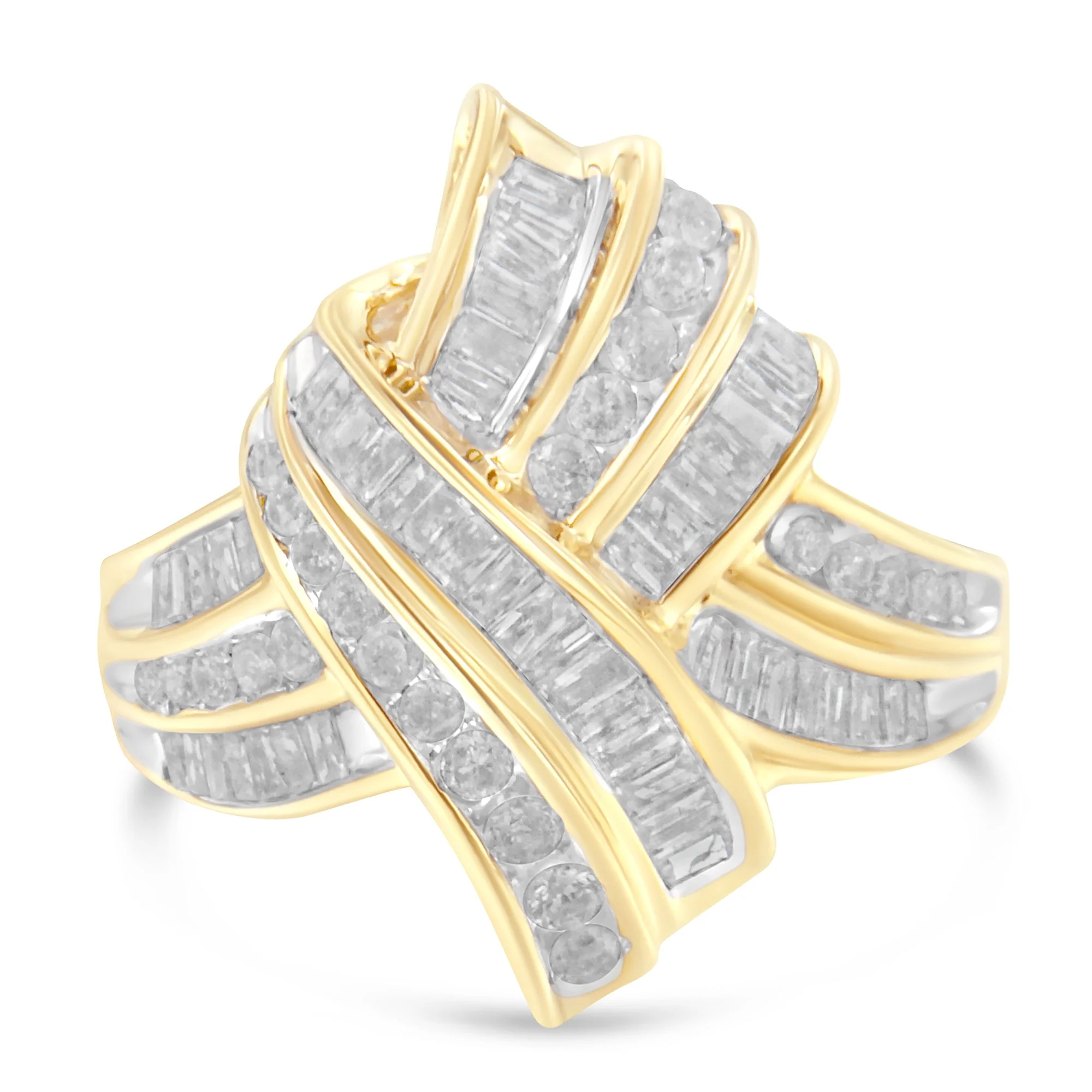 10K Yellow Gold Diamond Bypass Cocktail Ring (1 1/5 Cttw, I-J Color, I2-I3 Clarity) - Size 8 - Image 3