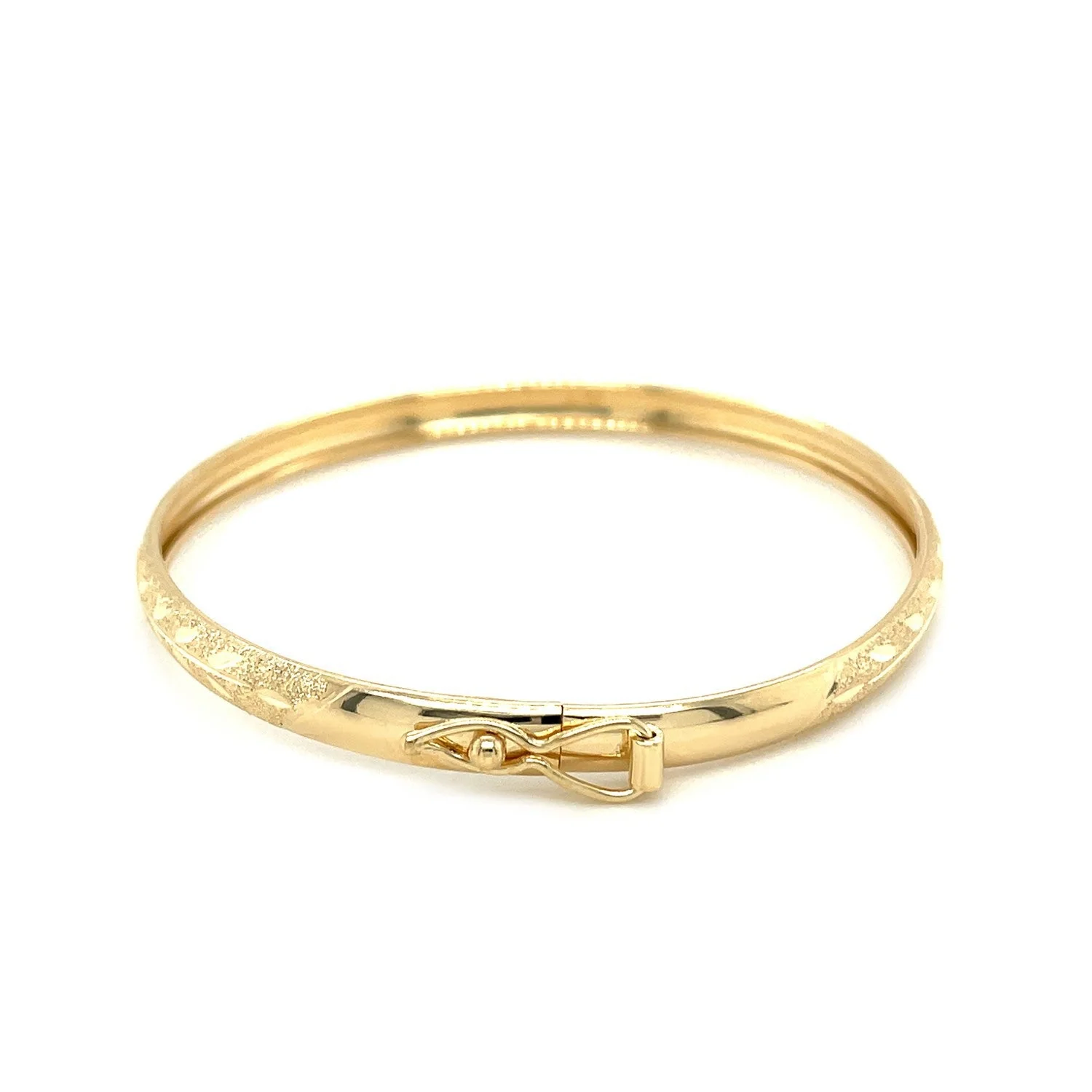10k Yellow Gold Dome Childrens Diamond Cut Florentine Bangle - Image 3