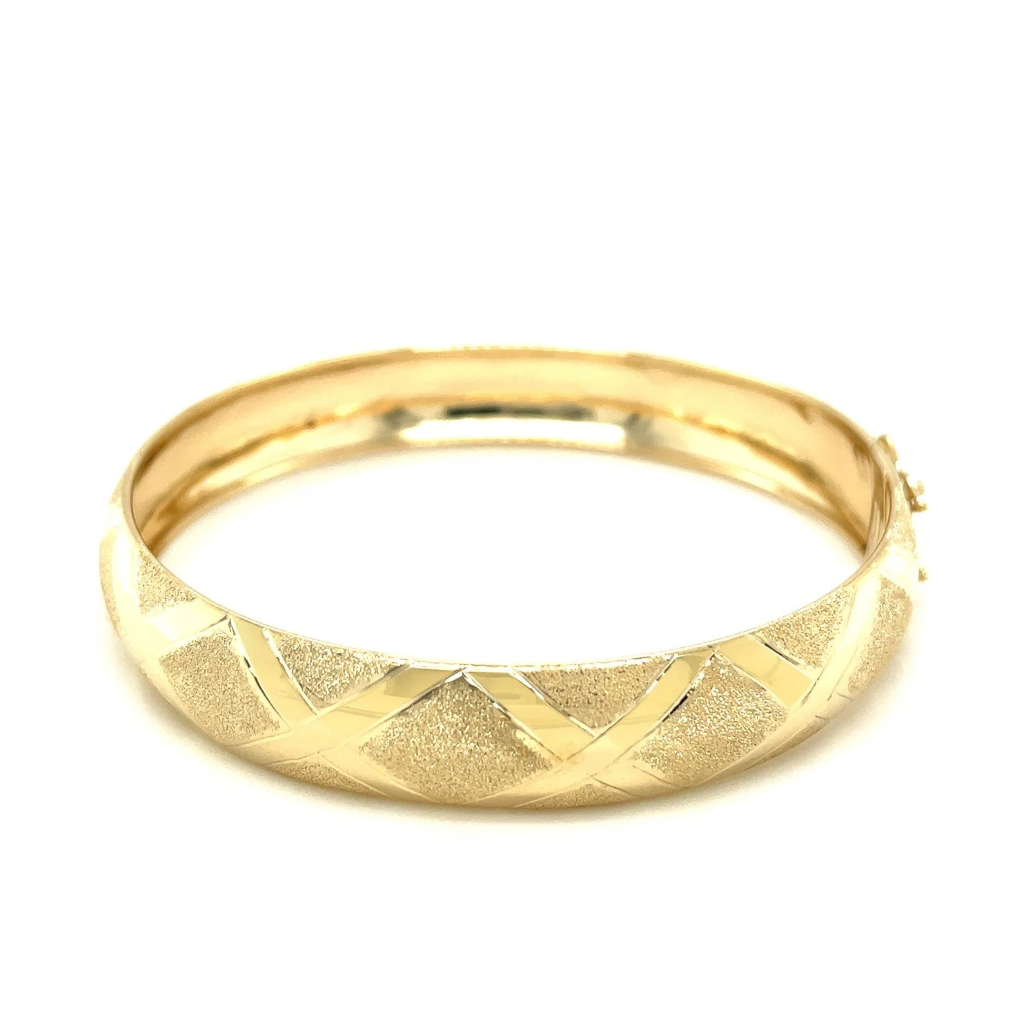 10k Yellow Gold Dual-Textured Diamond Pattern Bangle - Image 5
