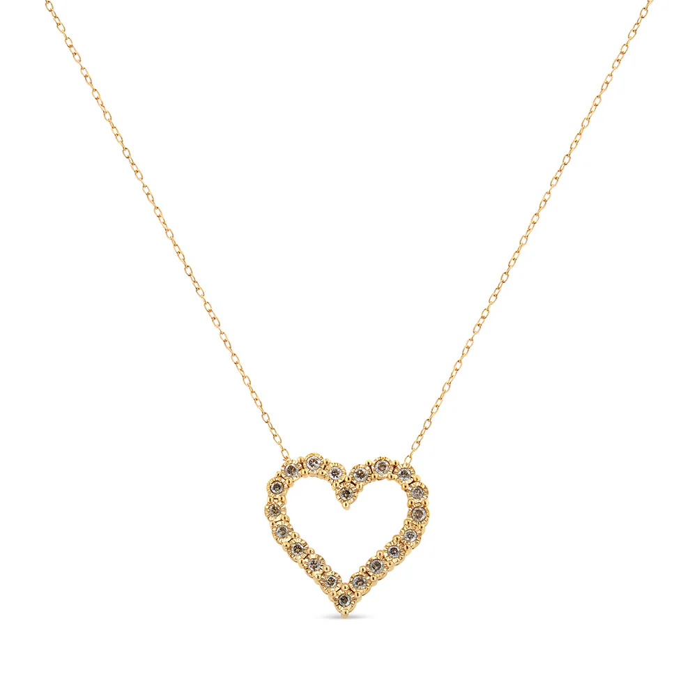 10K Yellow Gold Flashed .925 Sterling Silver 1/2 Cttw Champagne Diamond Miracle Plate Heart Pendant Necklace (K-L Color, I1-I2 Clarity) - 18" - Image 4