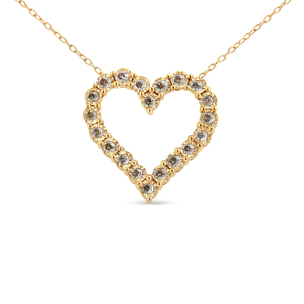 10K Yellow Gold Flashed .925 Sterling Silver 1/2 Cttw Champagne Diamond Miracle Plate Heart Pendant Necklace (K-L Color, I1-I2 Clarity) - 18" - Image 5