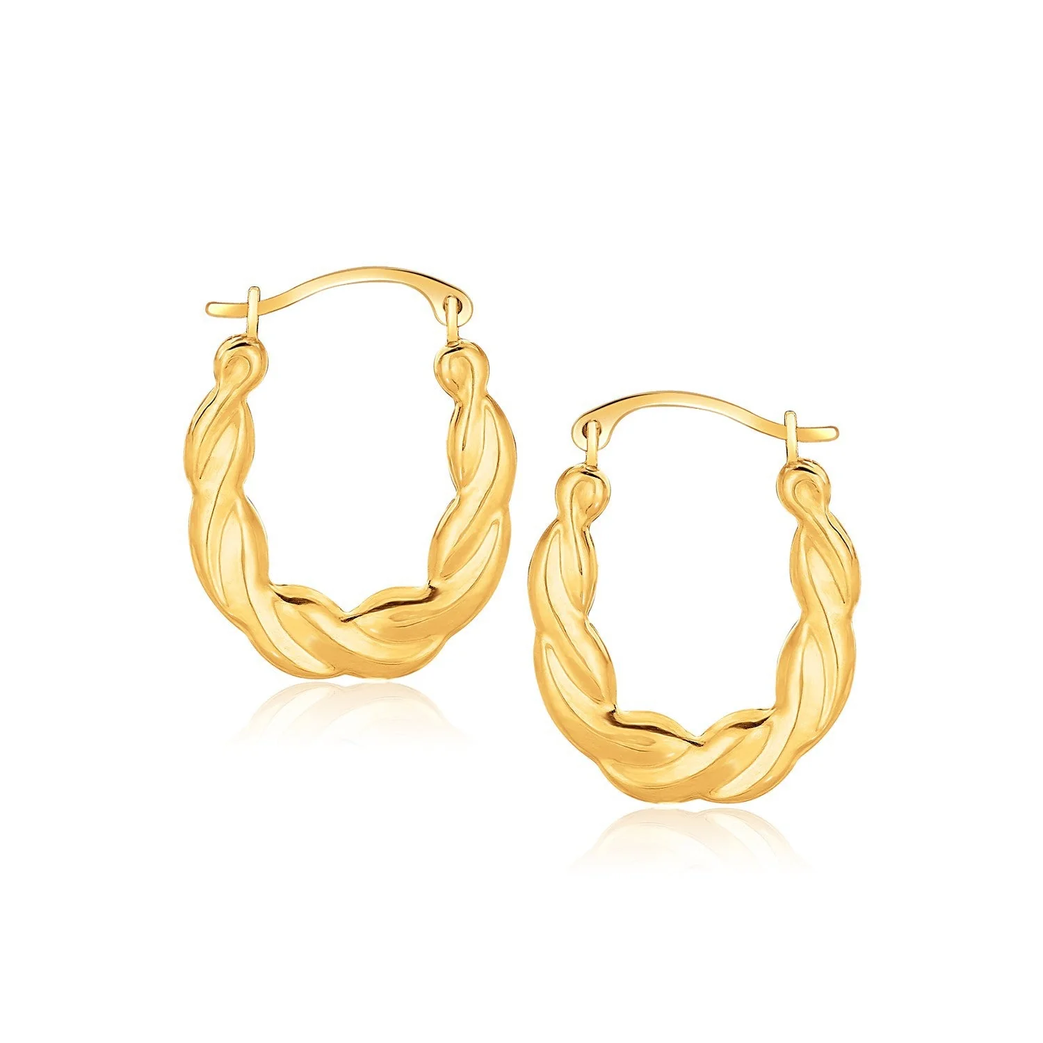 10k Yellow Gold Oval Twist Hoop Earrings - Image 2