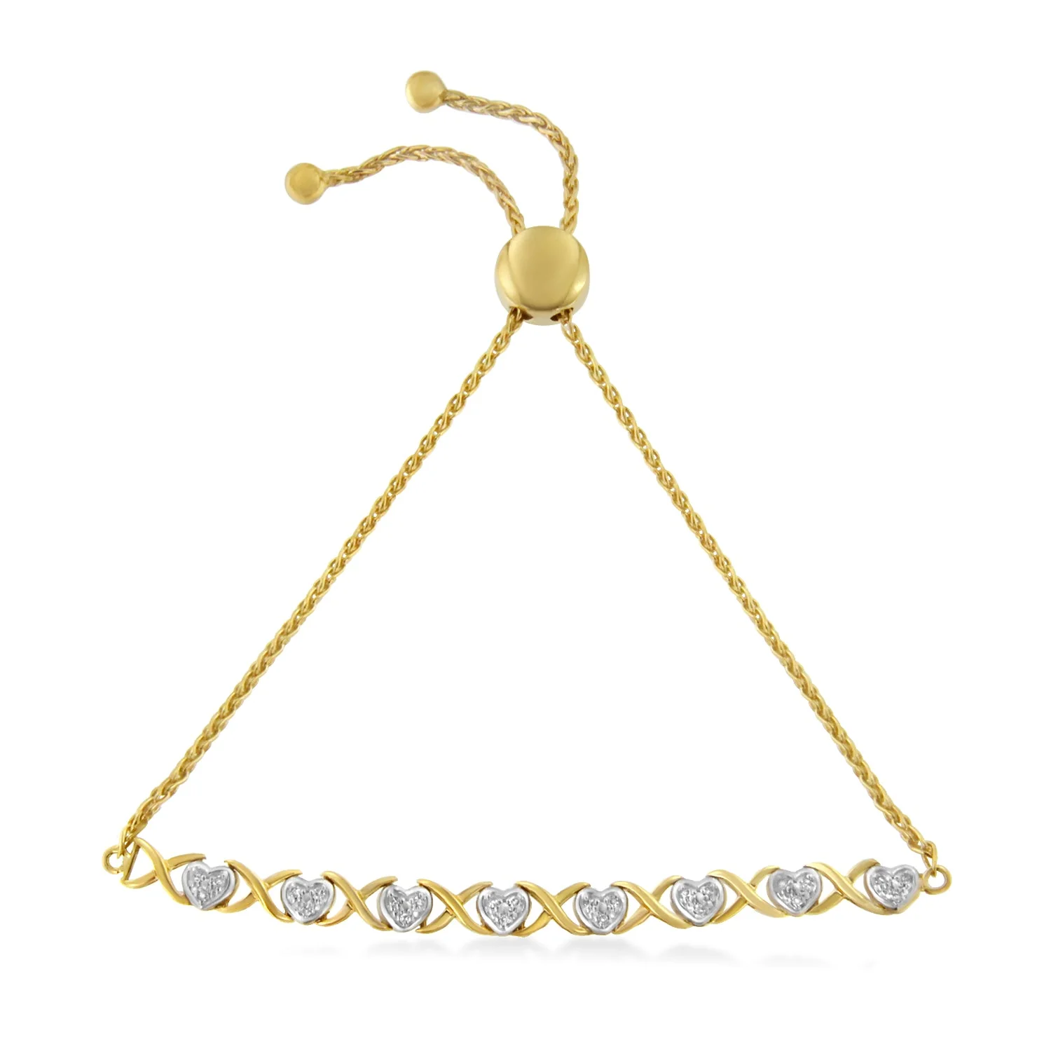 10K Yellow Gold over .925 Sterling Silver 1/10 Cttw Diamond Heart and X-Link 6â€-9â€ Adjustable Bolo Bracelet (H-I Color, I2-I3 Clarity) - Image 2