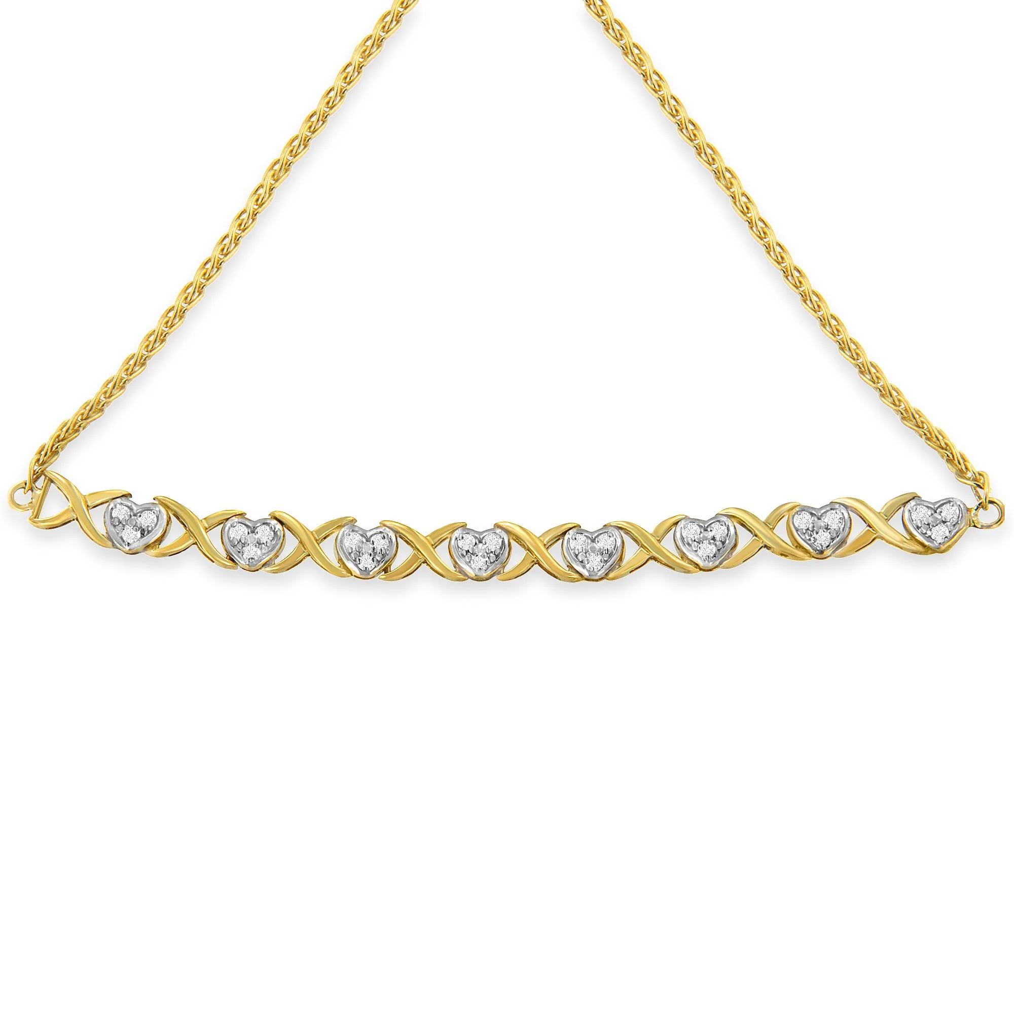 10K Yellow Gold over .925 Sterling Silver 1/10 Cttw Diamond Heart and X-Link 6â€-9â€ Adjustable Bolo Bracelet (H-I Color, I2-I3 Clarity) - Image 3