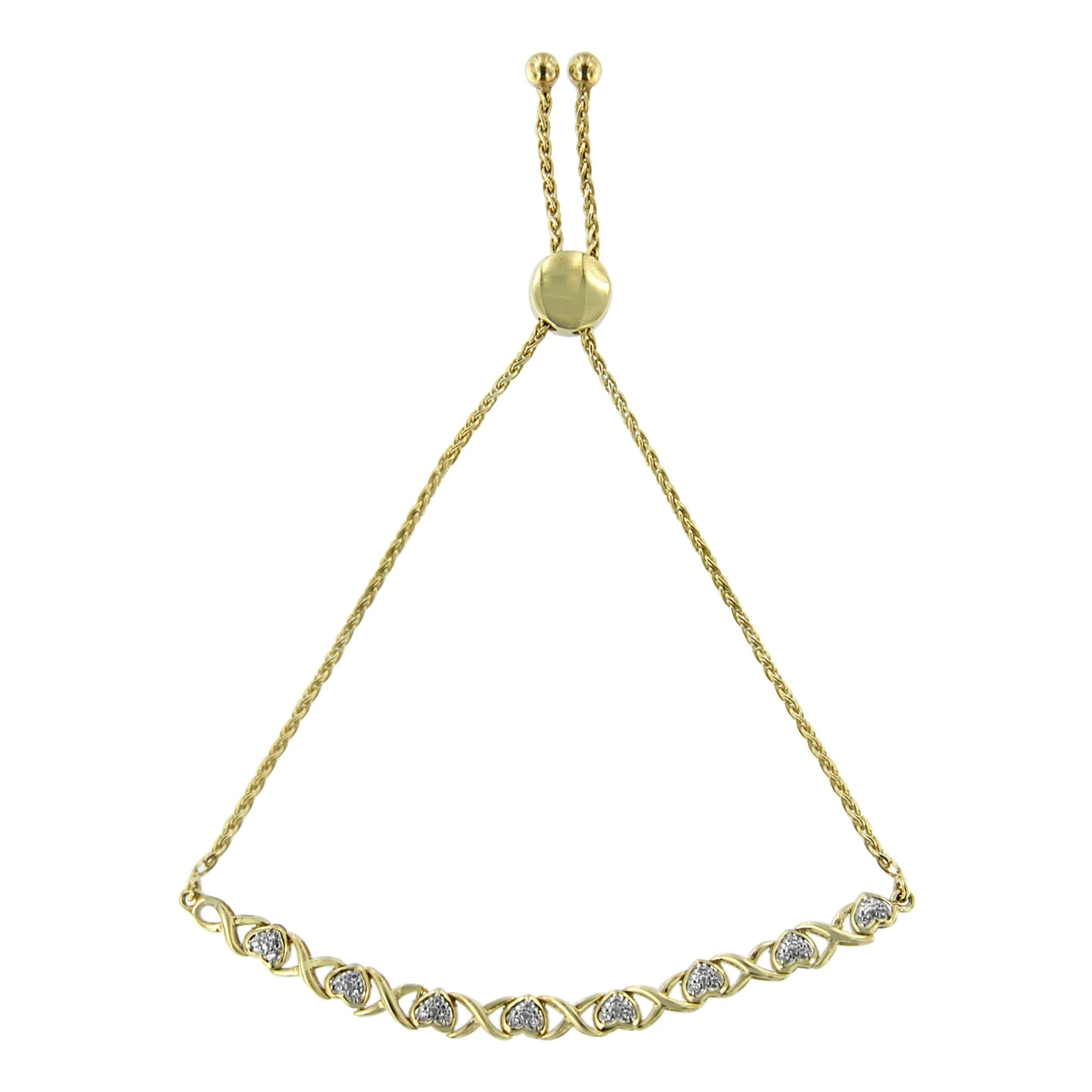 10K Yellow Gold over .925 Sterling Silver 1/10 Cttw Diamond Heart and X-Link 6â€-9â€ Adjustable Bolo Bracelet (H-I Color, I2-I3 Clarity) - Image 4
