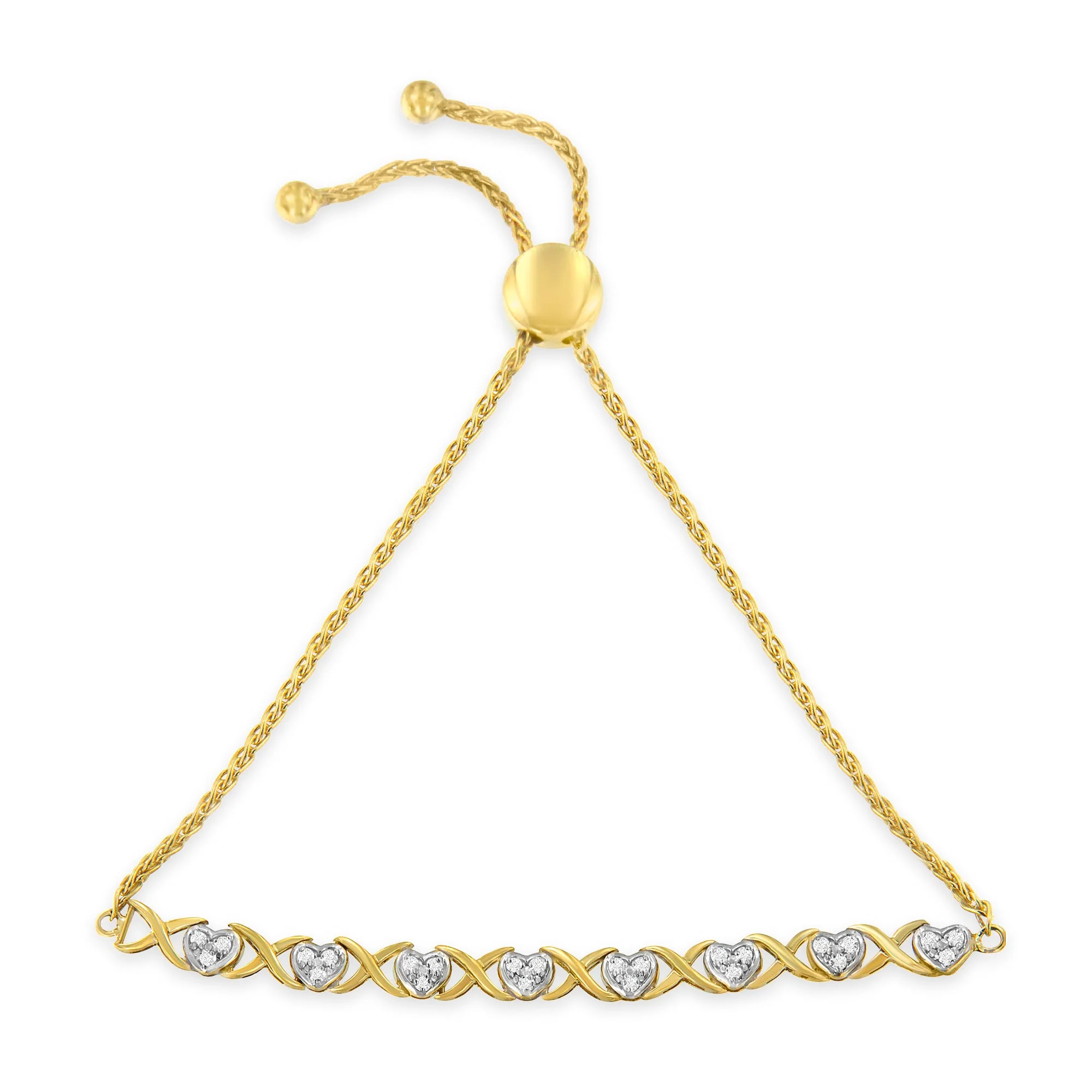 10K Yellow Gold over .925 Sterling Silver 1/10 Cttw Diamond Heart and X-Link 6â€-9â€ Adjustable Bolo Bracelet (H-I Color, I2-I3 Clarity) - Image 5