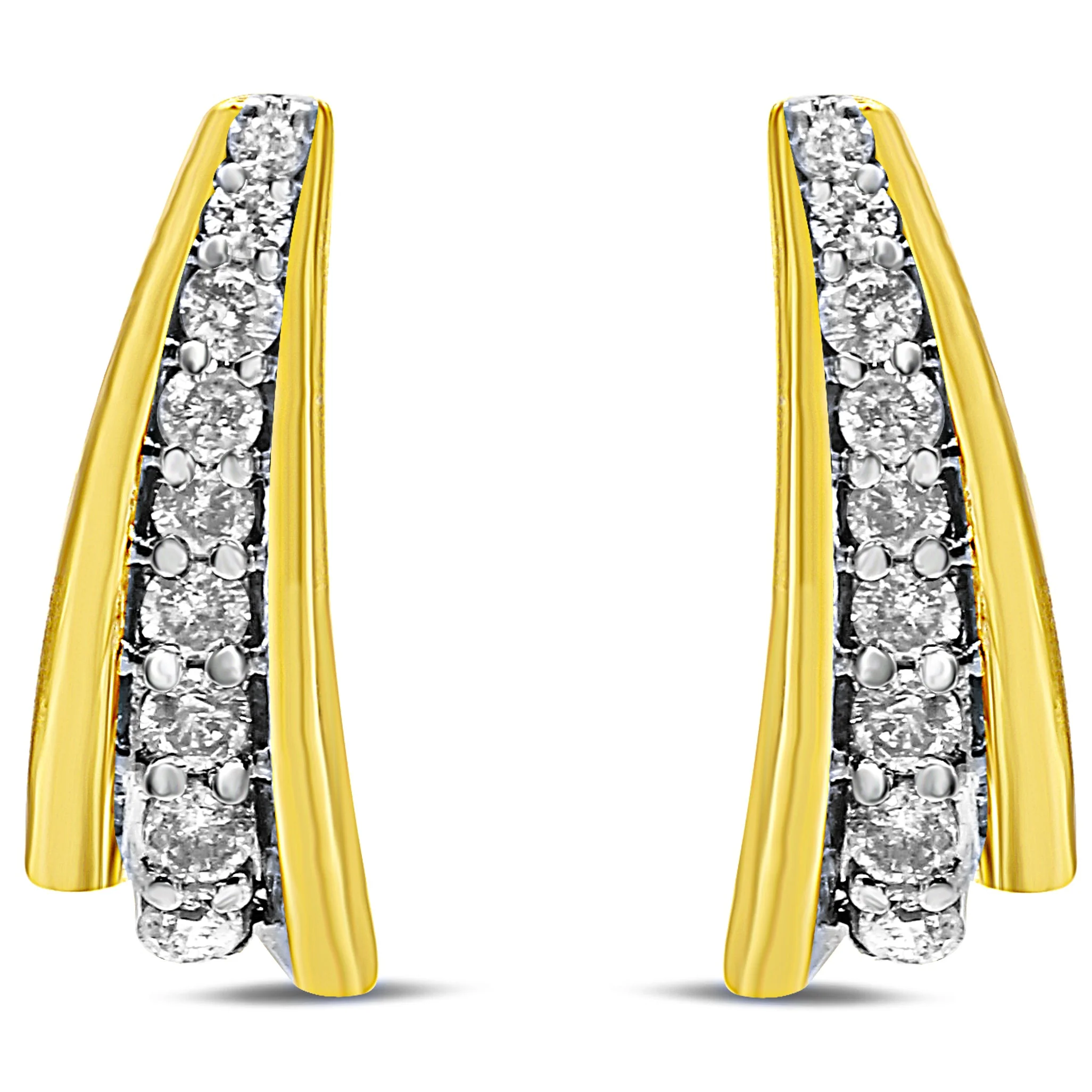 10K Yellow Gold Plated .925 Sterling Silver 0.50 Cttw Round Diamond Graduated Huggie Earrings (I-J Color, I2-I3 Clarity) - Image 2