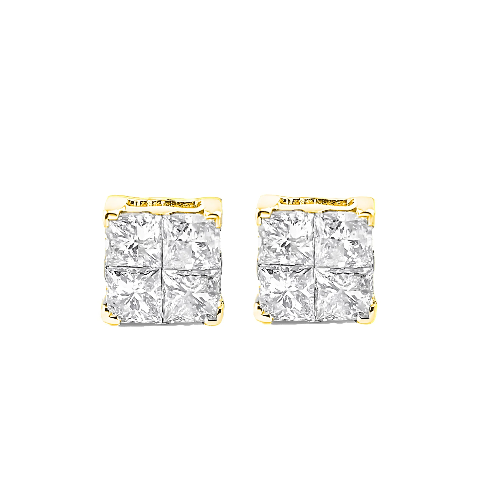 10K Yellow Gold Plated .925 Sterling Silver 1.0 Cttw Princess-Cut Diamond Composite Multi Stone Stud Earrings (J-K Color, SI2-I1 Clarity) - Image 5