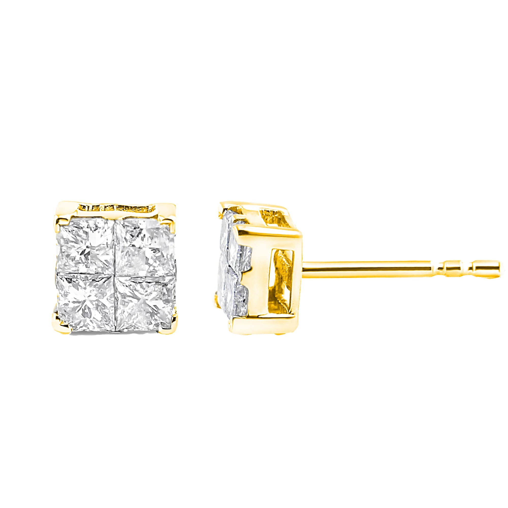 10K Yellow Gold Plated .925 Sterling Silver 1.0 Cttw Princess-Cut Diamond Composite Multi Stone Stud Earrings (J-K Color, SI2-I1 Clarity) - Image 6