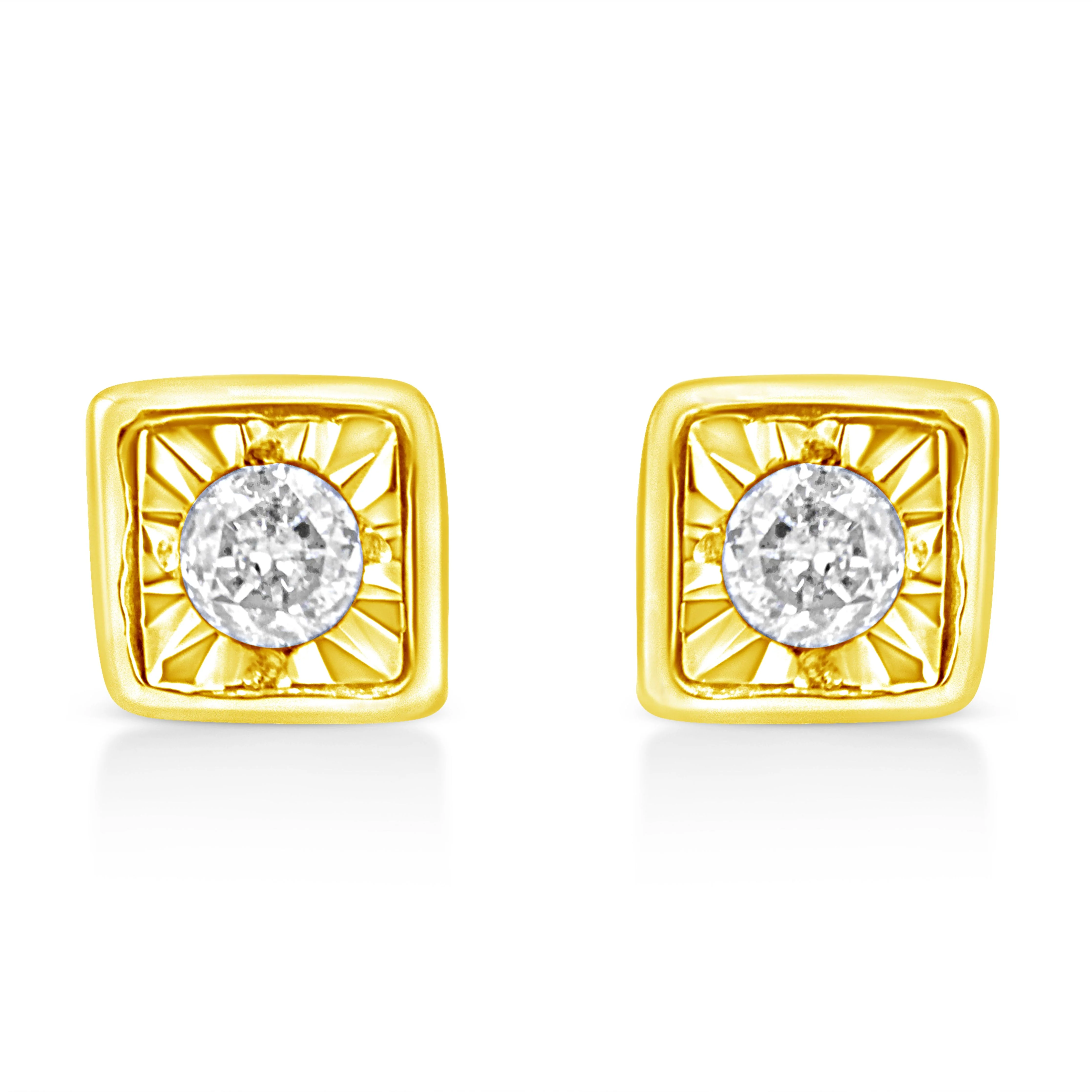 10K Yellow Gold Plated .925 Sterling Silver 1/10 Cttw Miracle-Set Diamond Circle Shape Stud Earrings (K-L Color, I2-I3 Clarity) - Image 10