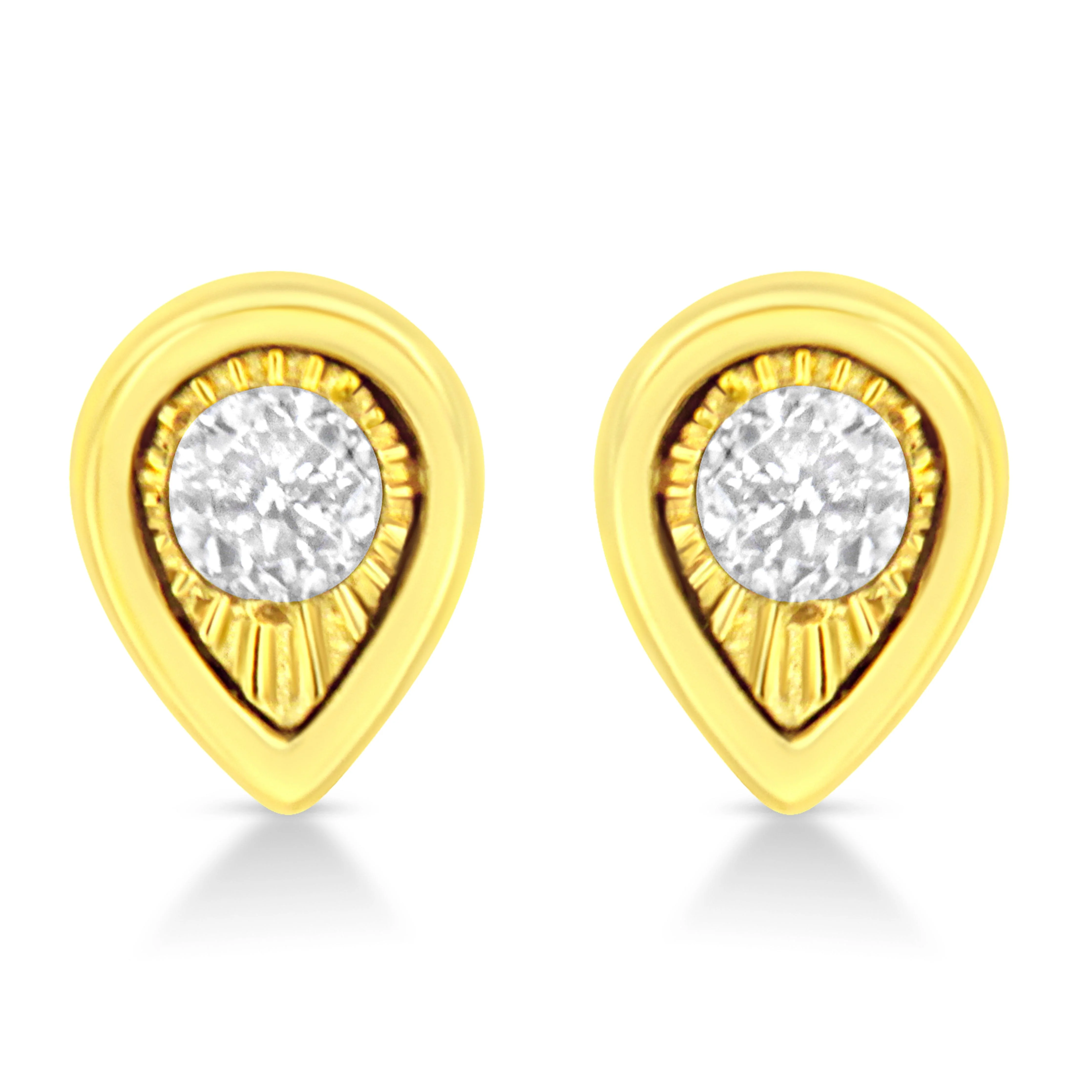 10K Yellow Gold Plated .925 Sterling Silver 1/10 Cttw Miracle-Set Diamond Circle Shape Stud Earrings (K-L Color, I2-I3 Clarity) - Image 6