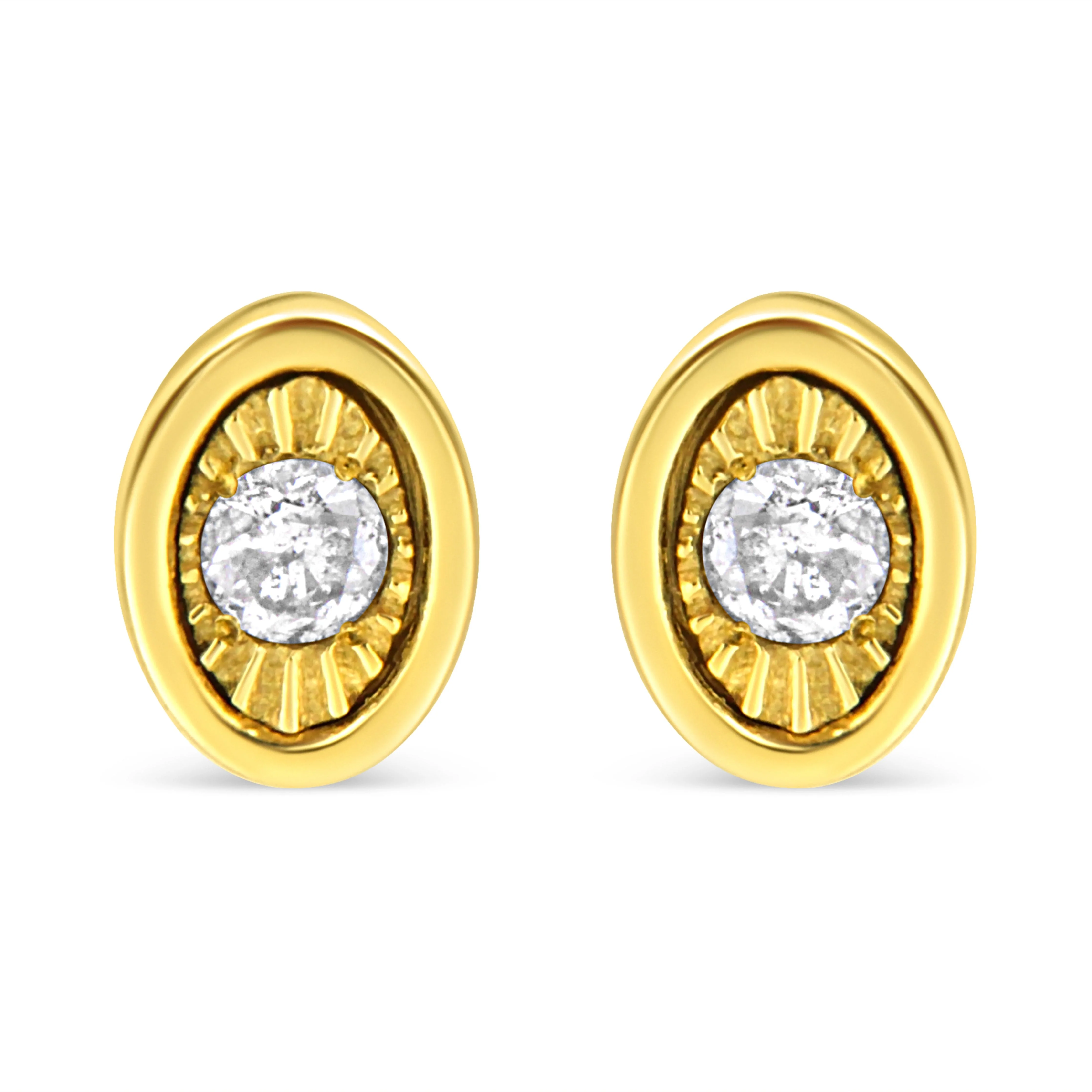 10K Yellow Gold Plated .925 Sterling Silver 1/10 Cttw Miracle-Set Diamond Circle Shape Stud Earrings (K-L Color, I2-I3 Clarity) - Image 8