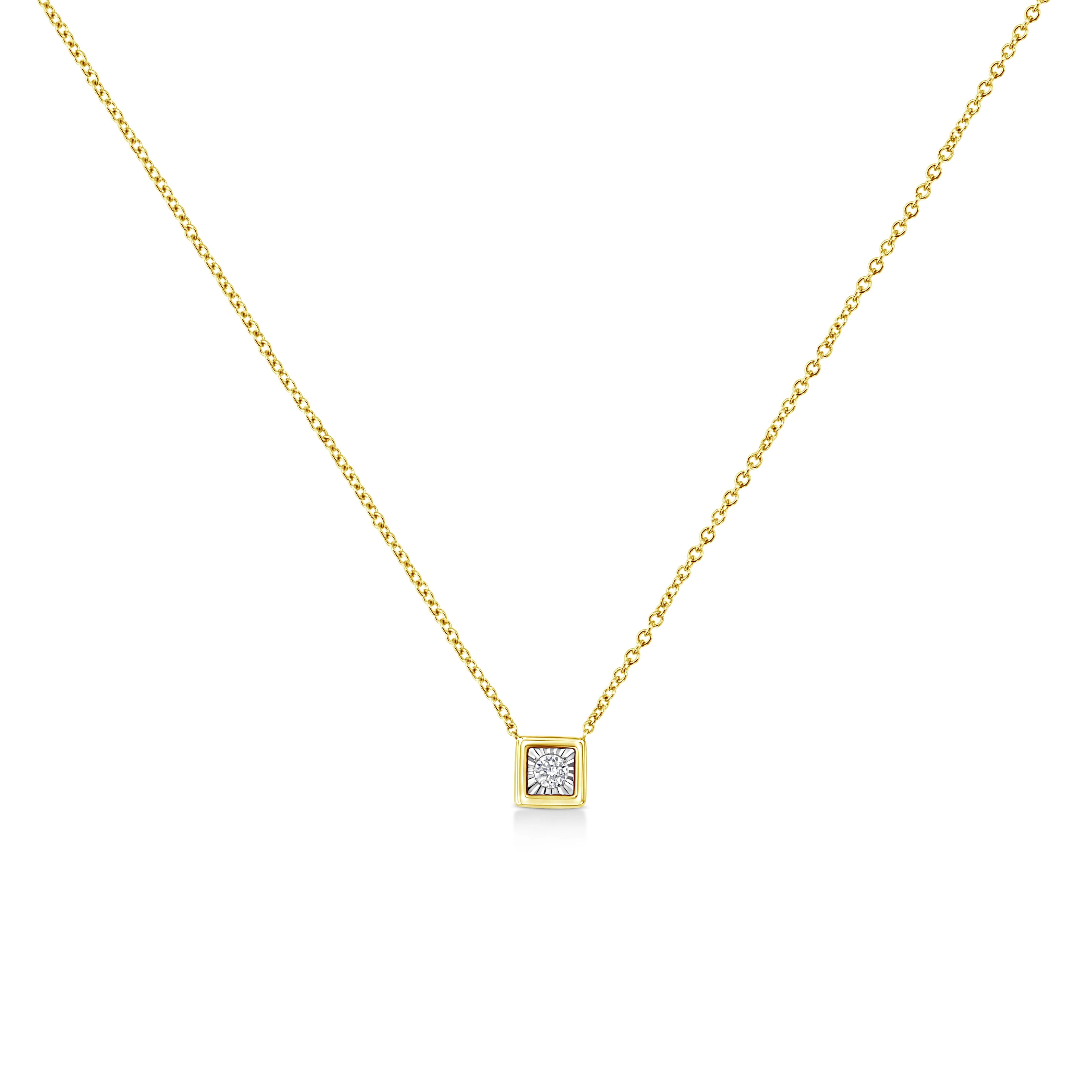 10K Yellow Gold Plated .925 Sterling Silver 1/10 Cttw Miracle Set Round Diamond Square Box Shape 18" Pendant Necklace (K-L Color, I2-I3 Clarity) - Image 2