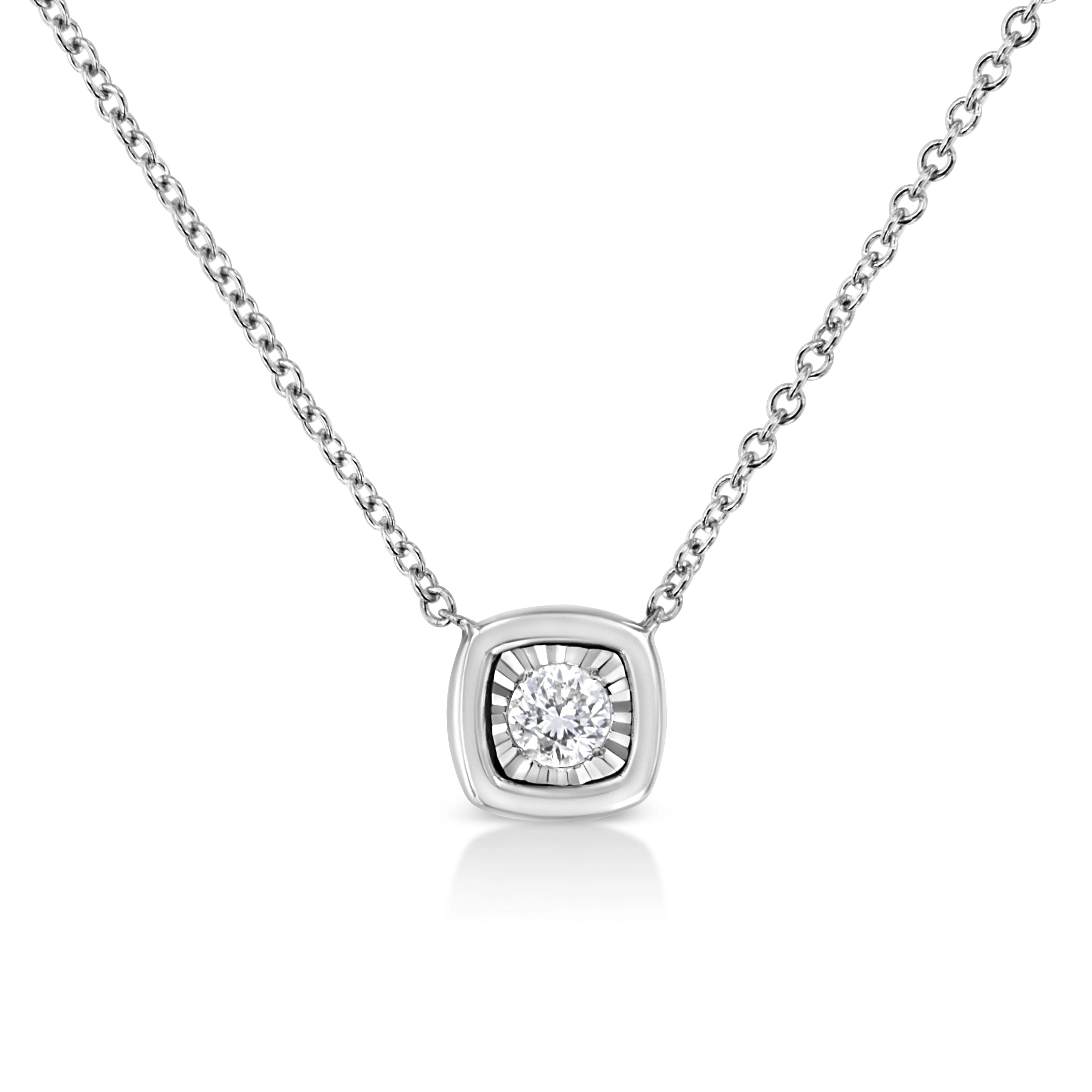 10K Yellow Gold Plated .925 Sterling Silver 1/10 Cttw Miracle Set Round Diamond Square Box Shape 18" Pendant Necklace (K-L Color, I2-I3 Clarity) - Image 8