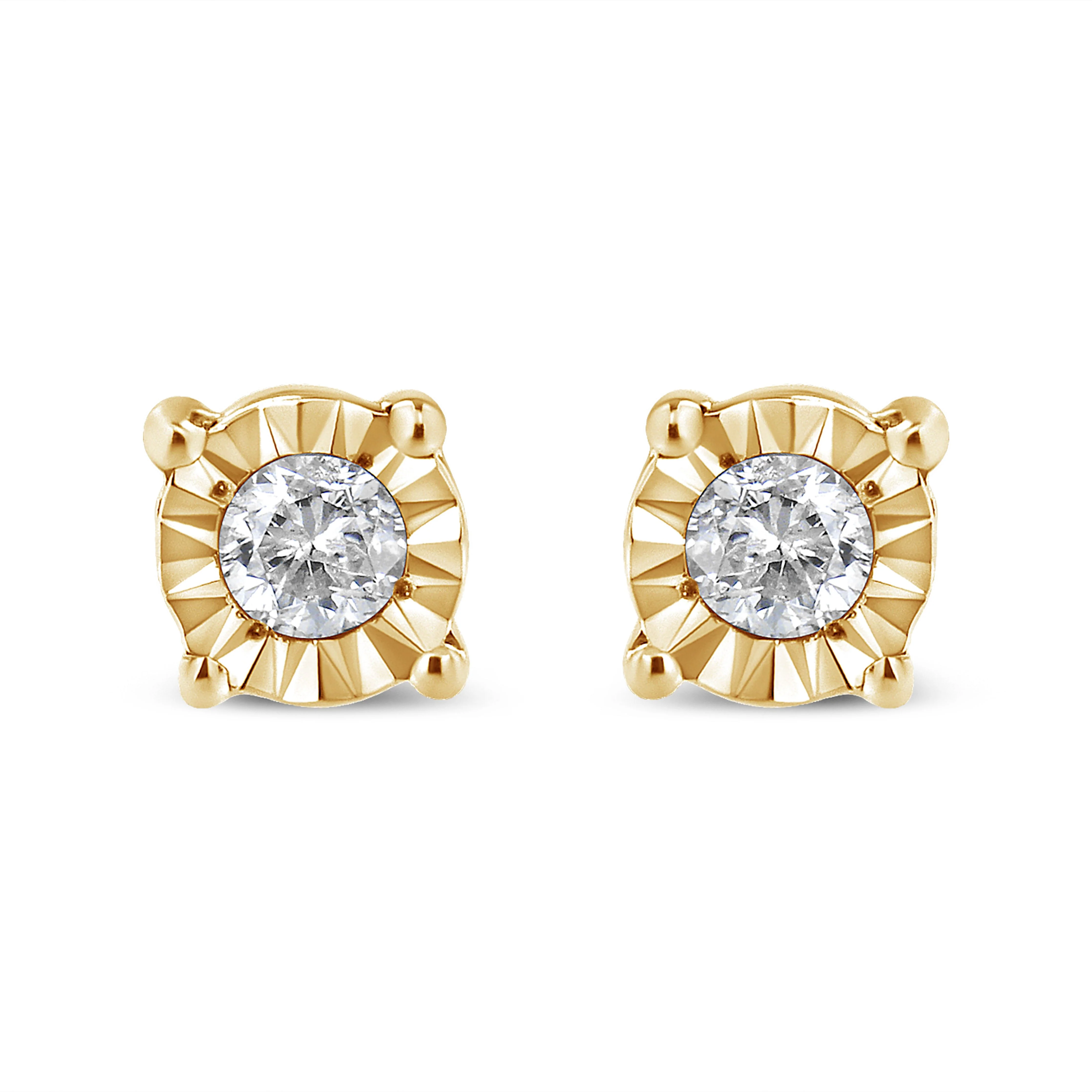 10K Yellow Gold Plated .925 Sterling Silver 1/10 Cttw Round Brilliant-Cut Diamond Miracle-Set Stud Earrings (J-K Color, I3 Clarity) - Image 8