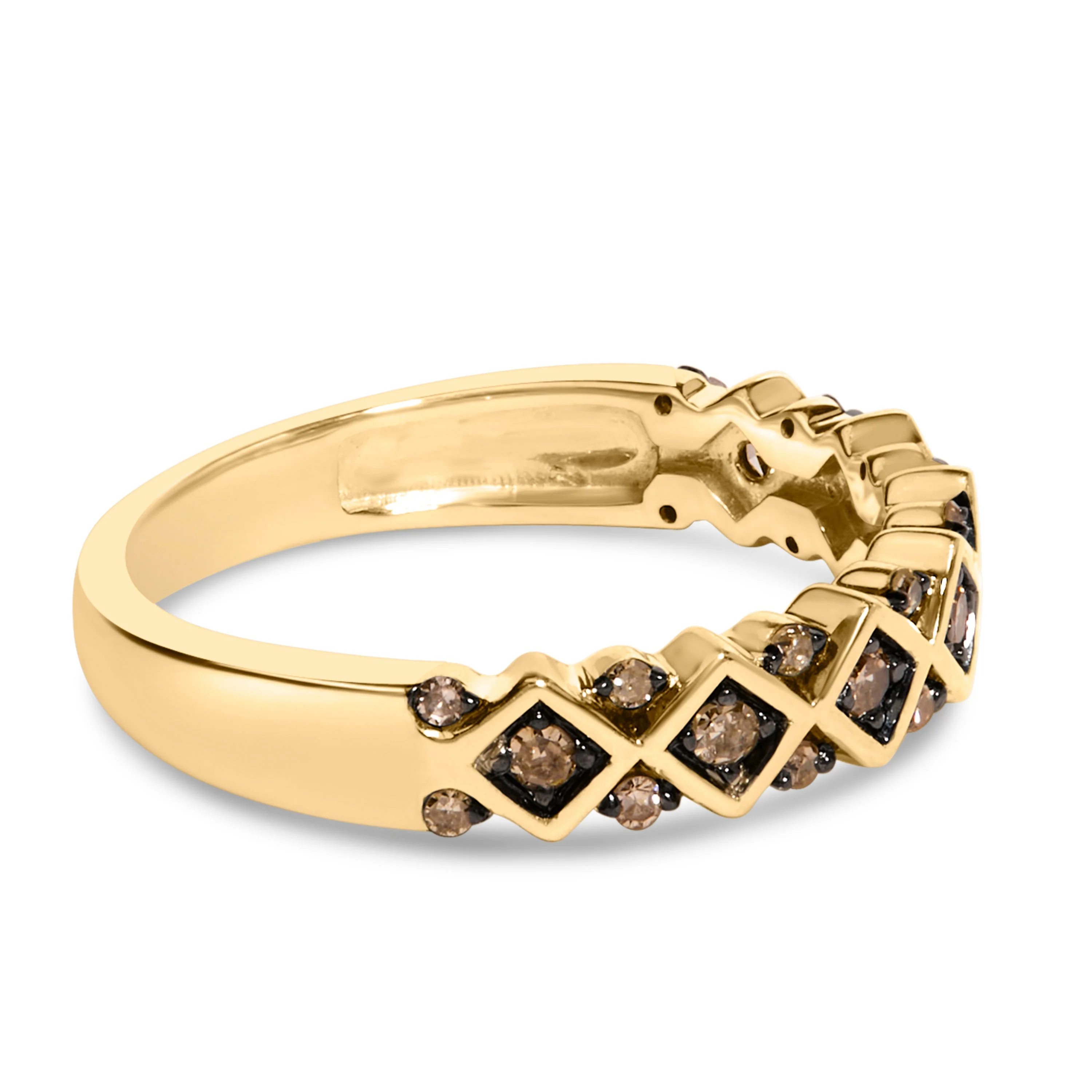 10K Yellow Gold Plated .925 Sterling Silver 1/4 Cttw Champagne Diamond Geometric Band Ring - Size 7 - Image 2